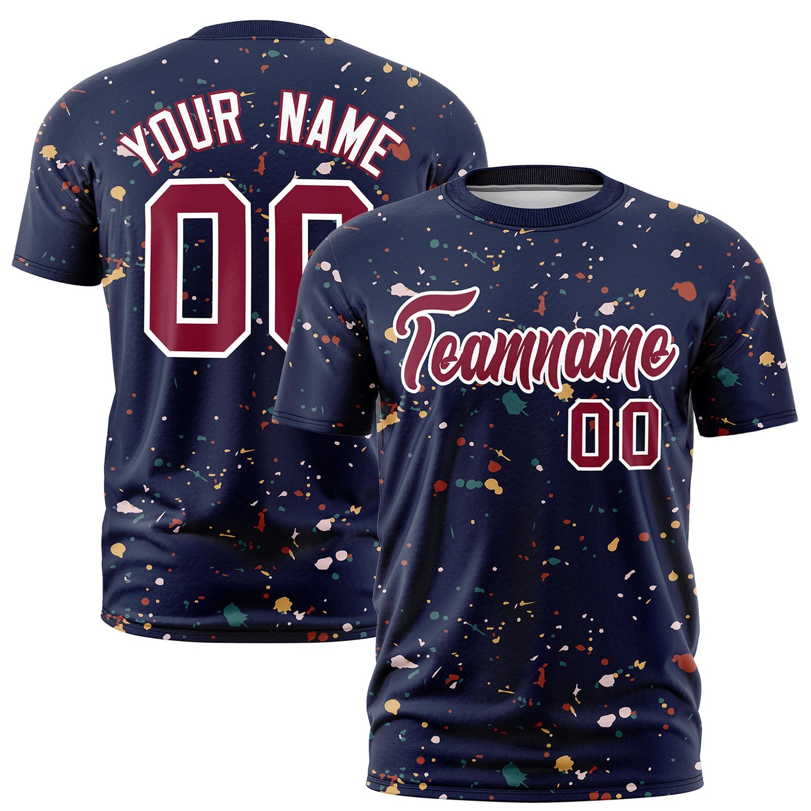 Custom Navy Crimson White Spray Painting Graffiti Pattern Personalization T-shirt| KXKSHOP