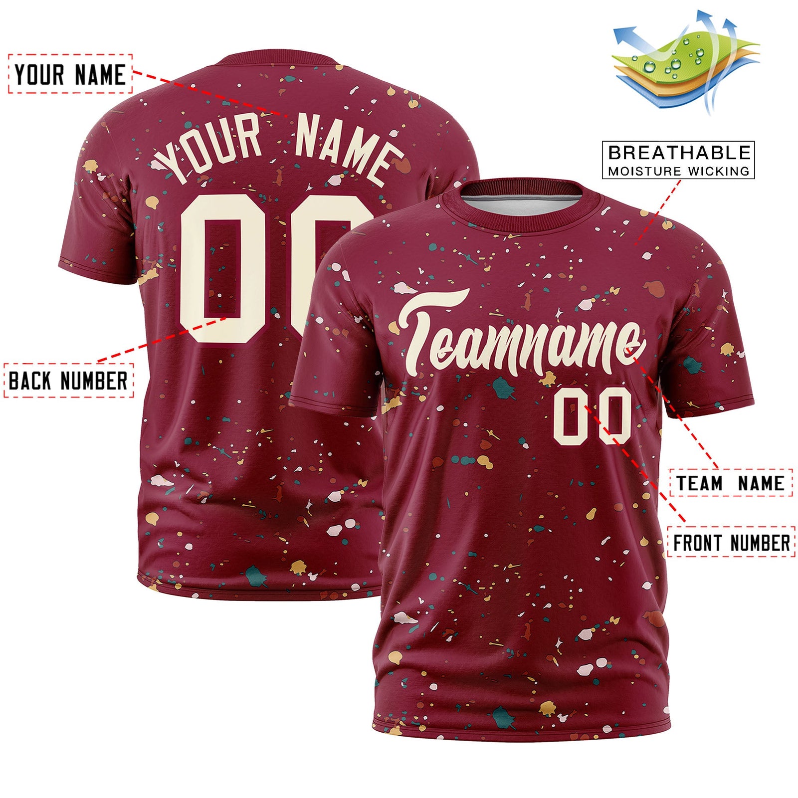 Custom Crimson Cream Spray Painting Graffiti Pattern Personalization T-shirt| KXKSHOP