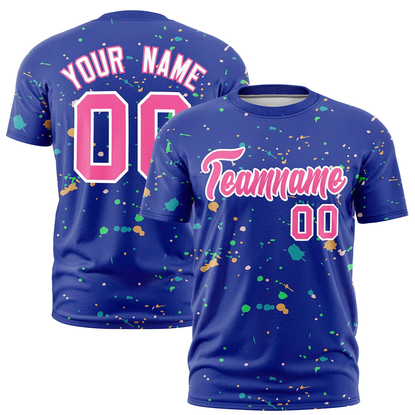 Custom Royal Blue Pink White Spray Painting Graffiti Pattern Personalization T-shirt