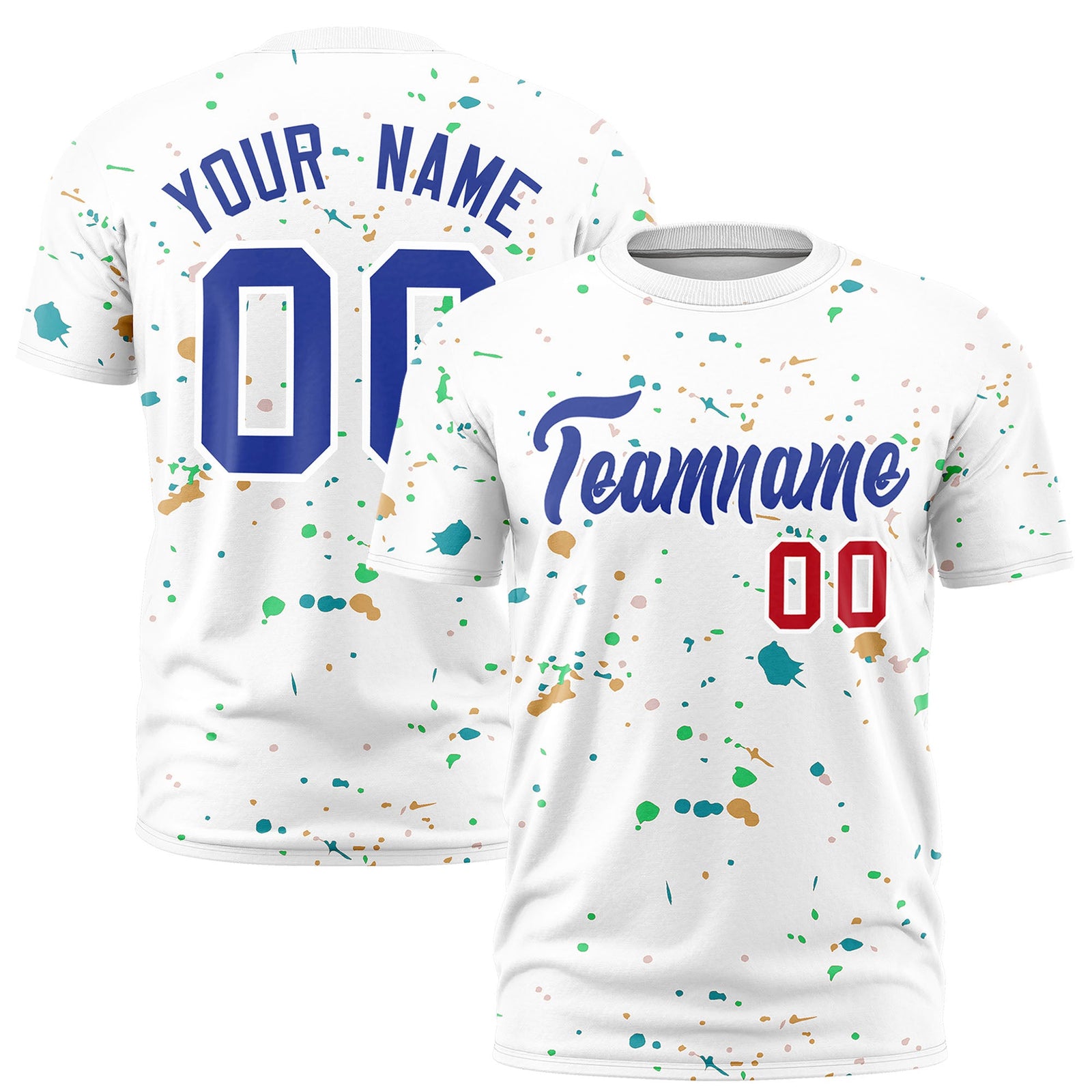 Custom White Royal Blue Spray Painting Graffiti Pattern Personalization T-shirt| KXKSHOP