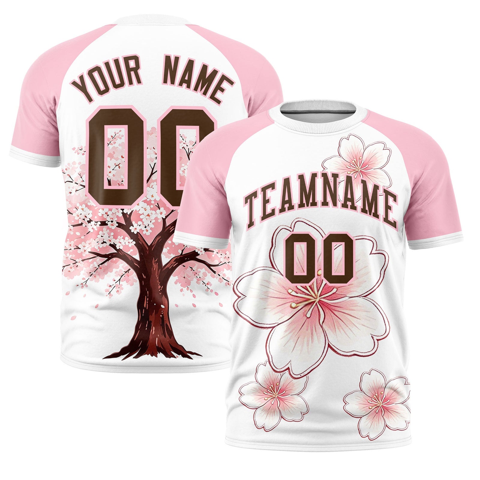 Custom White Light Pink Light Brown Cherry Blossoms Personalization Stretch Fabric T-shirt| KXKSHOP