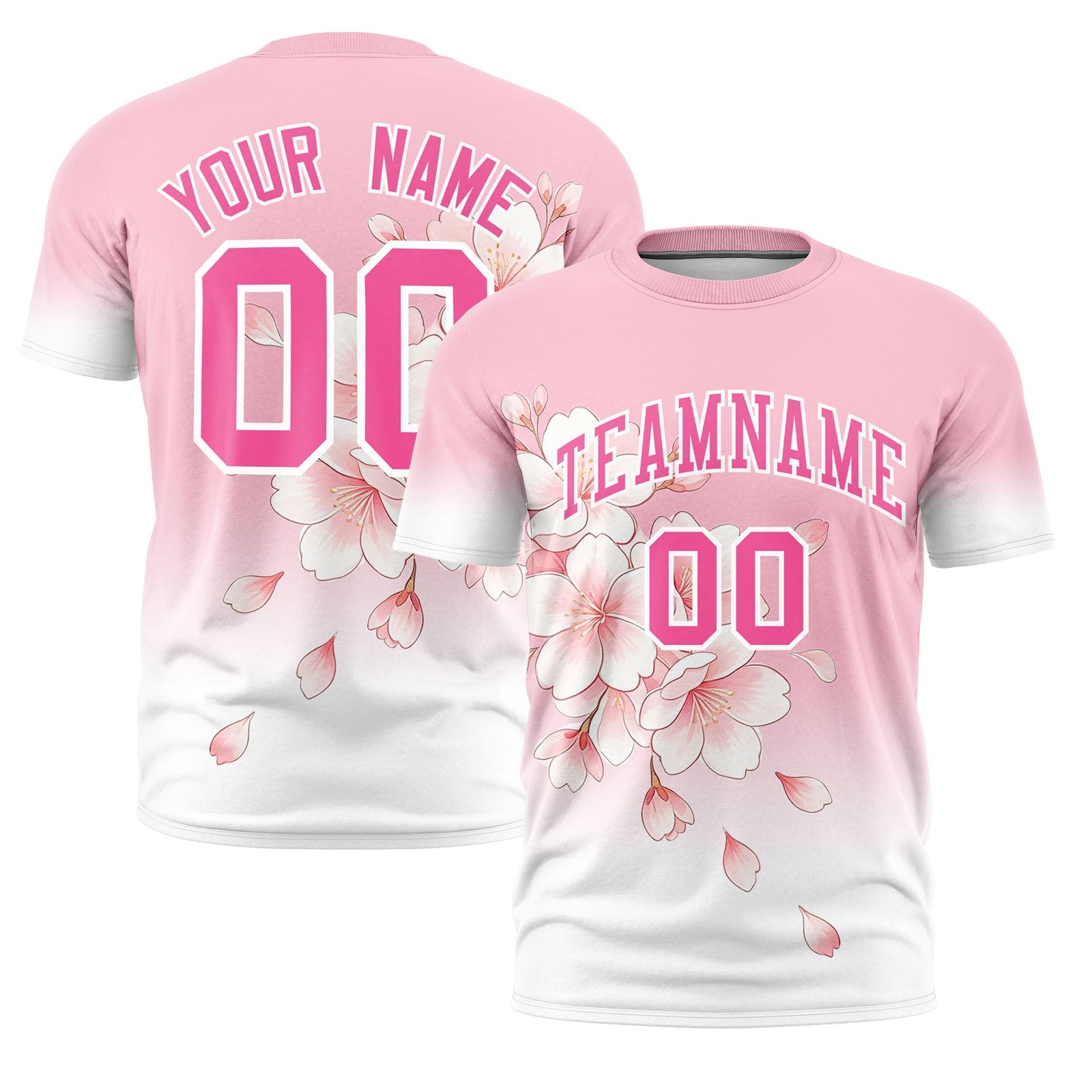 Custom Light Pink White Pink Cherry Blossoms Personalization Stretch Fabric T-shirt| KXKSHOP