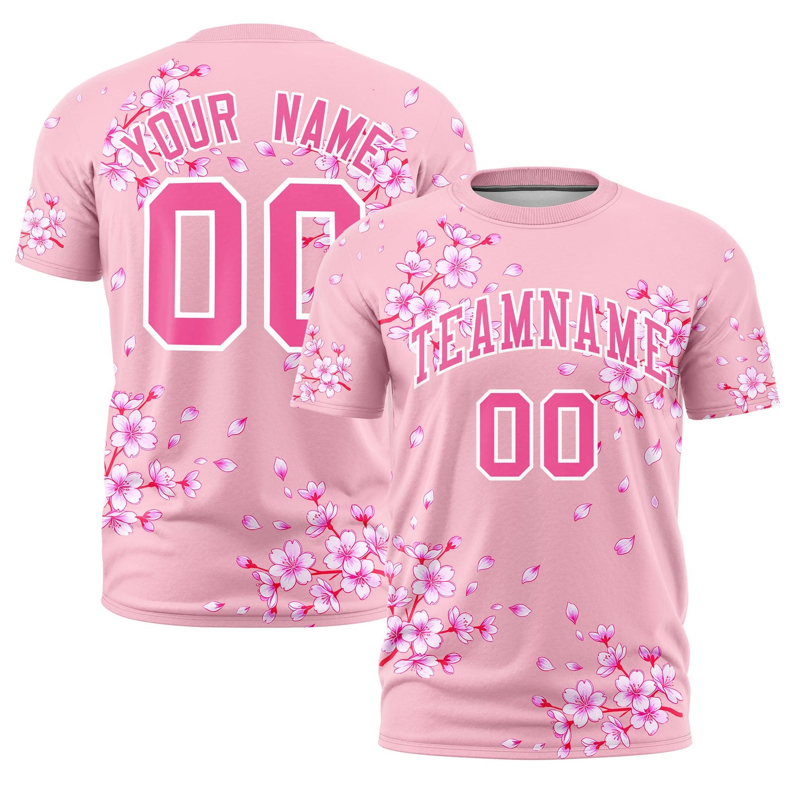 Custom Light Pink Pink White Cherry Blossoms Personalization Stretch Fabric T-shirt| KXKSHOP