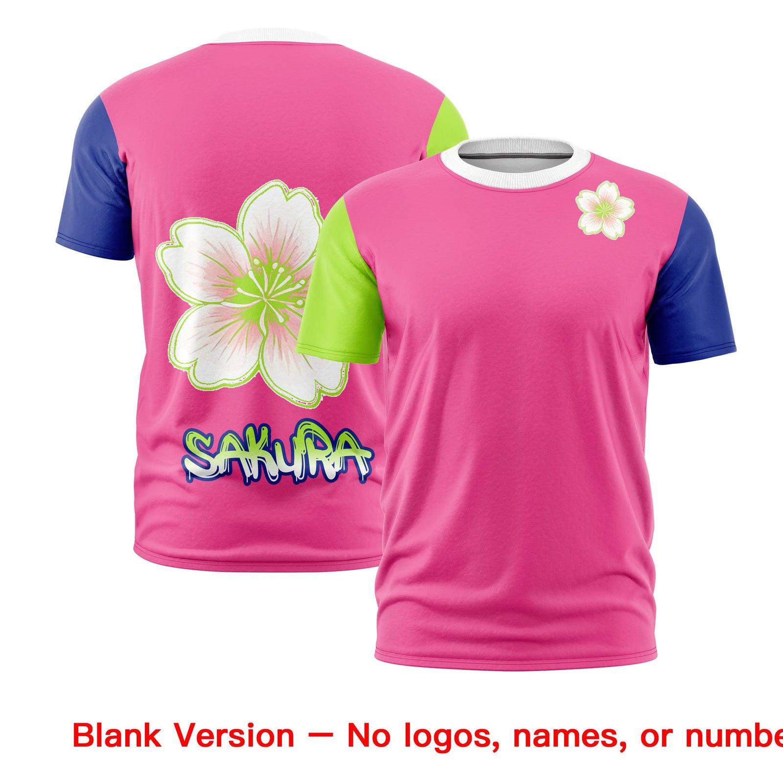Custom Pink Neon Green Royal Blue Cherry Blossoms Personalization Moisture-Wicking T-shirt| KXKSHOP