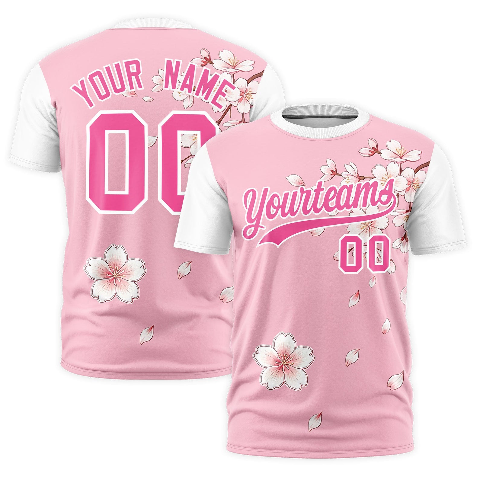 Custom Light Pink White Pink Cherry Blossoms Personalization Moisture-Wicking T-shirt| KXKSHOP