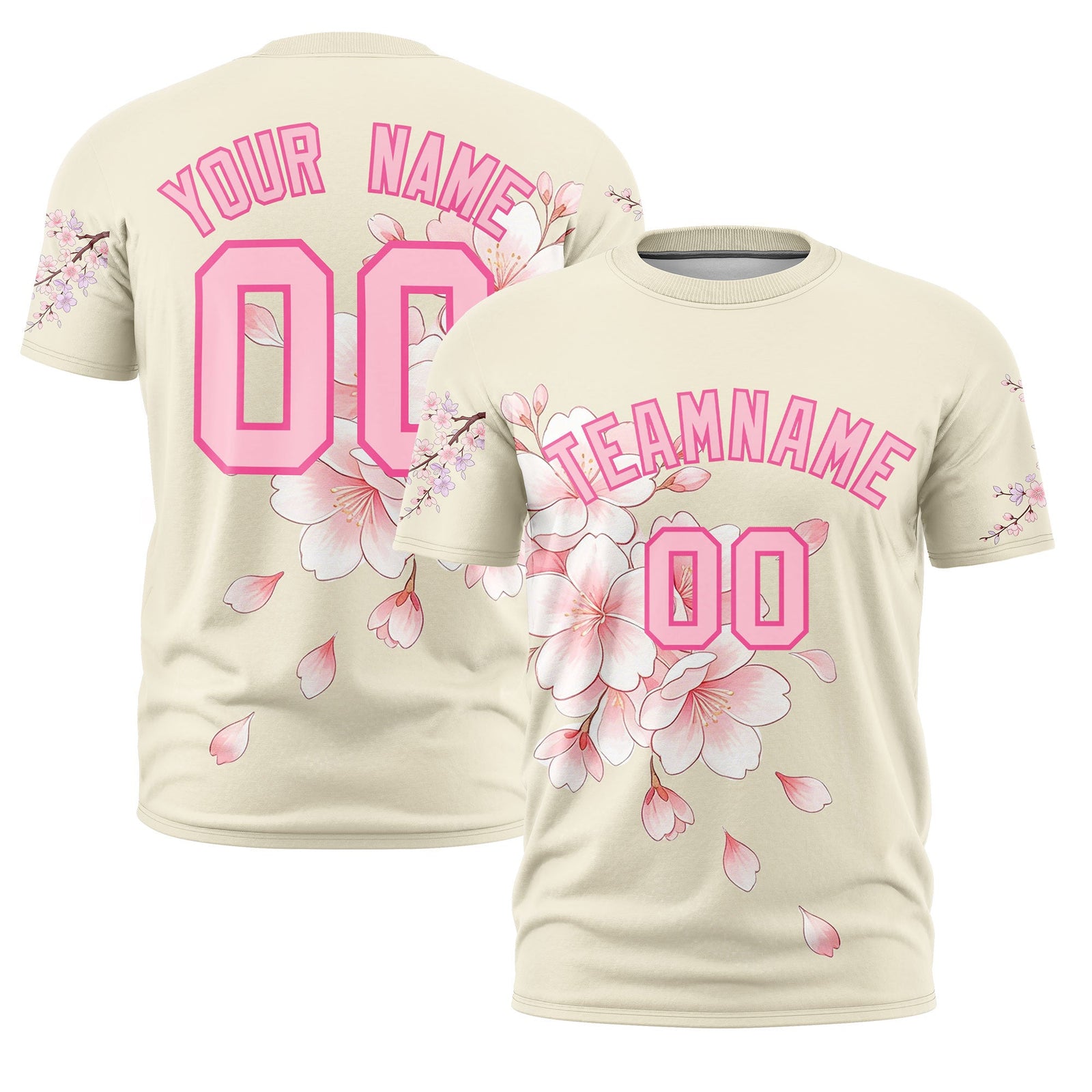 Custom Light Khaki Light Pink Pink Cherry Blossoms Personalization Moisture-Wicking T-shirt| KXKSHOP