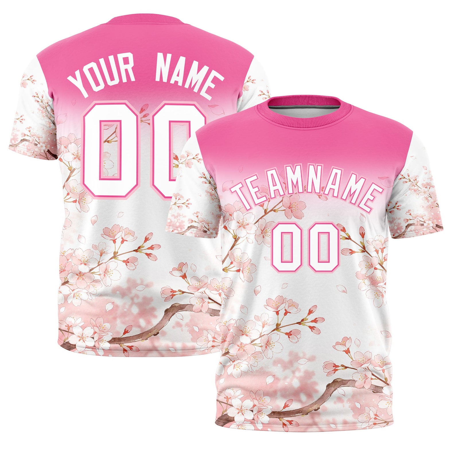Custom Pink White Light Pink Cherry Blossoms Personalization Stretch Fabric T-shirt| KXKSHOP