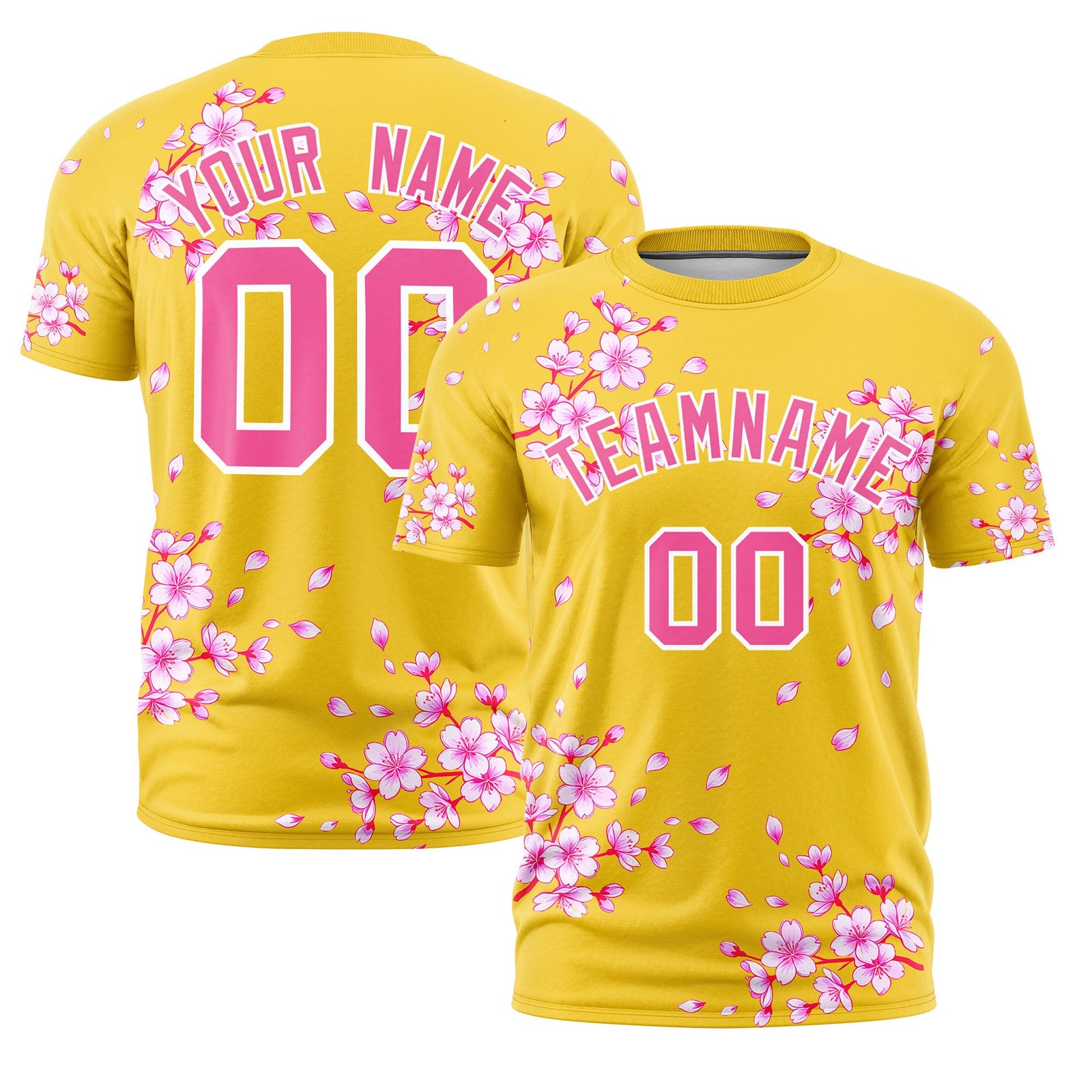 Custom Gold Pink White Cherry Blossoms Personalization Moisture-Wicking T-shirt| KXKSHOP