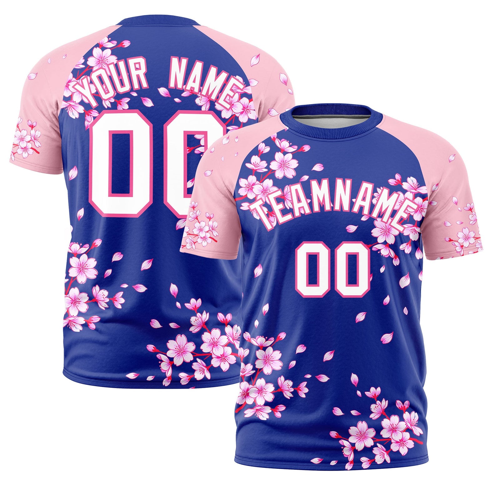 Custom Royal Blue Light Pink White Cherry Blossoms Personalization Moisture-Wicking T-shirt| KXKSHOP