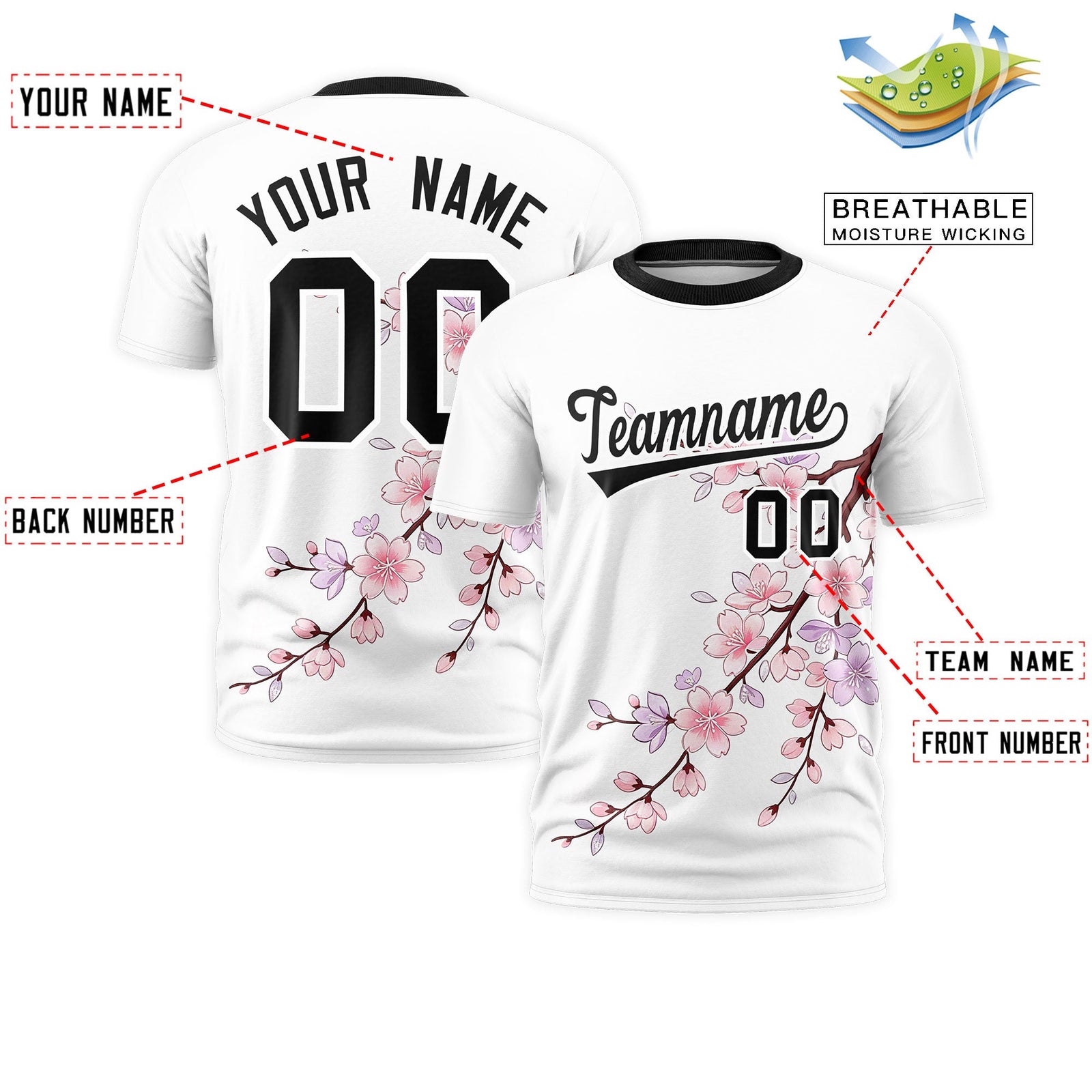 Custom White Black Cherry Blossoms Personalization Moisture-Wicking T-shirt| KXKSHOP