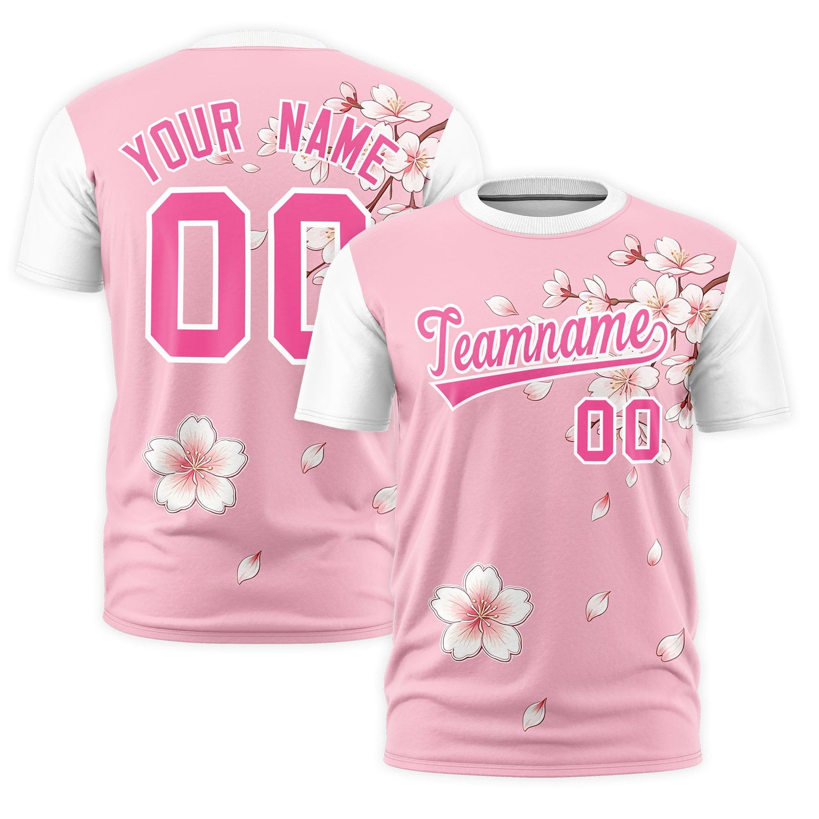Custom Light Pink White Pink Cherry Blossoms Personalization Moisture-Wicking T-shirt| KXKSHOP