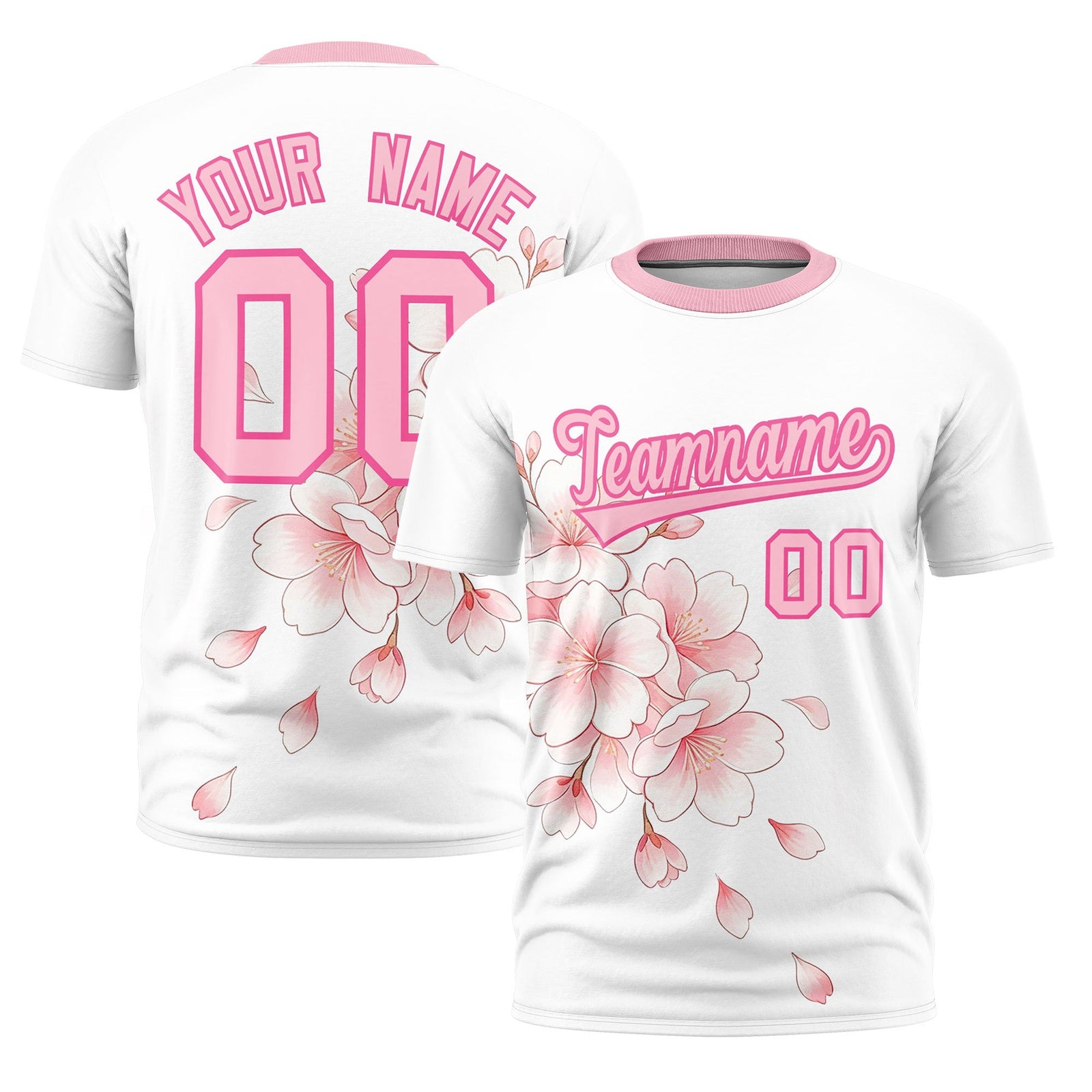Custom White Light Pink Pink Cherry Blossoms Personalization Moisture-Wicking T-shirt| KXKSHOP