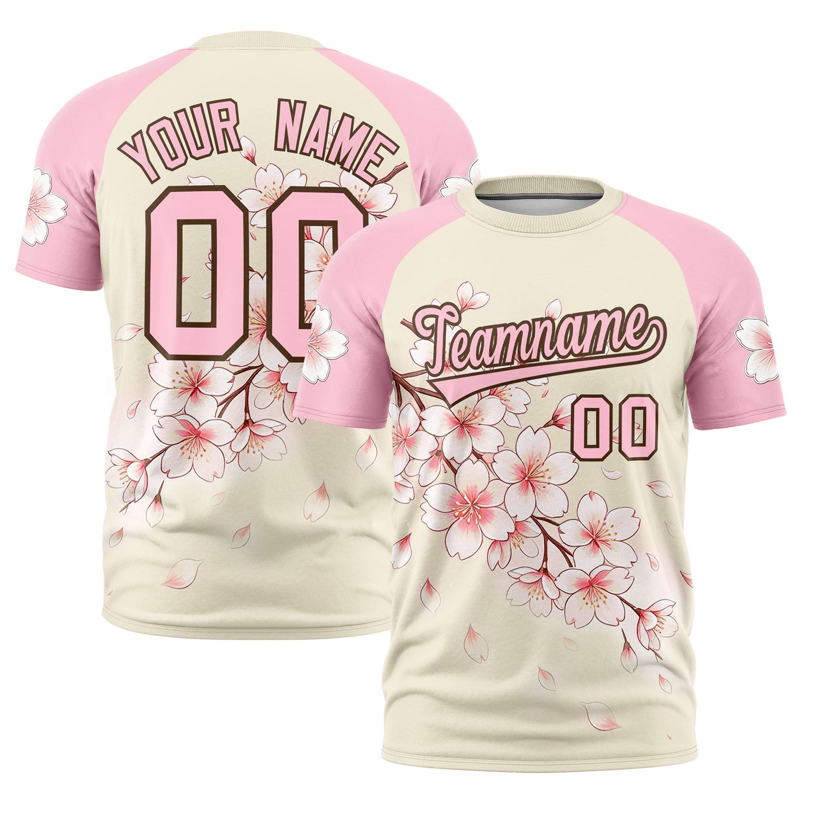 Custom Light Khaki Light Pink Light Brown Cherry Blossoms Personalization Moisture-Wicking T-shirt| KXKSHOP