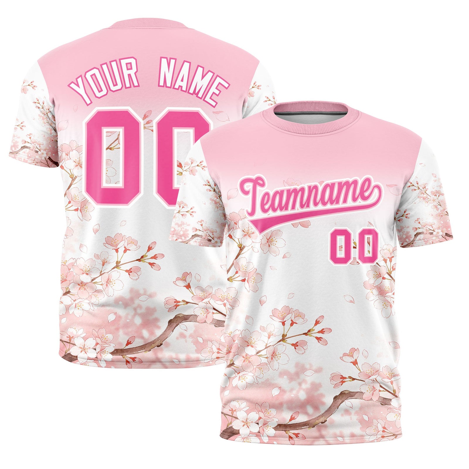 Custom Light Pink White Pink Cherry Blossoms Personalization Moisture-Wicking T-shirt| KXKSHOP