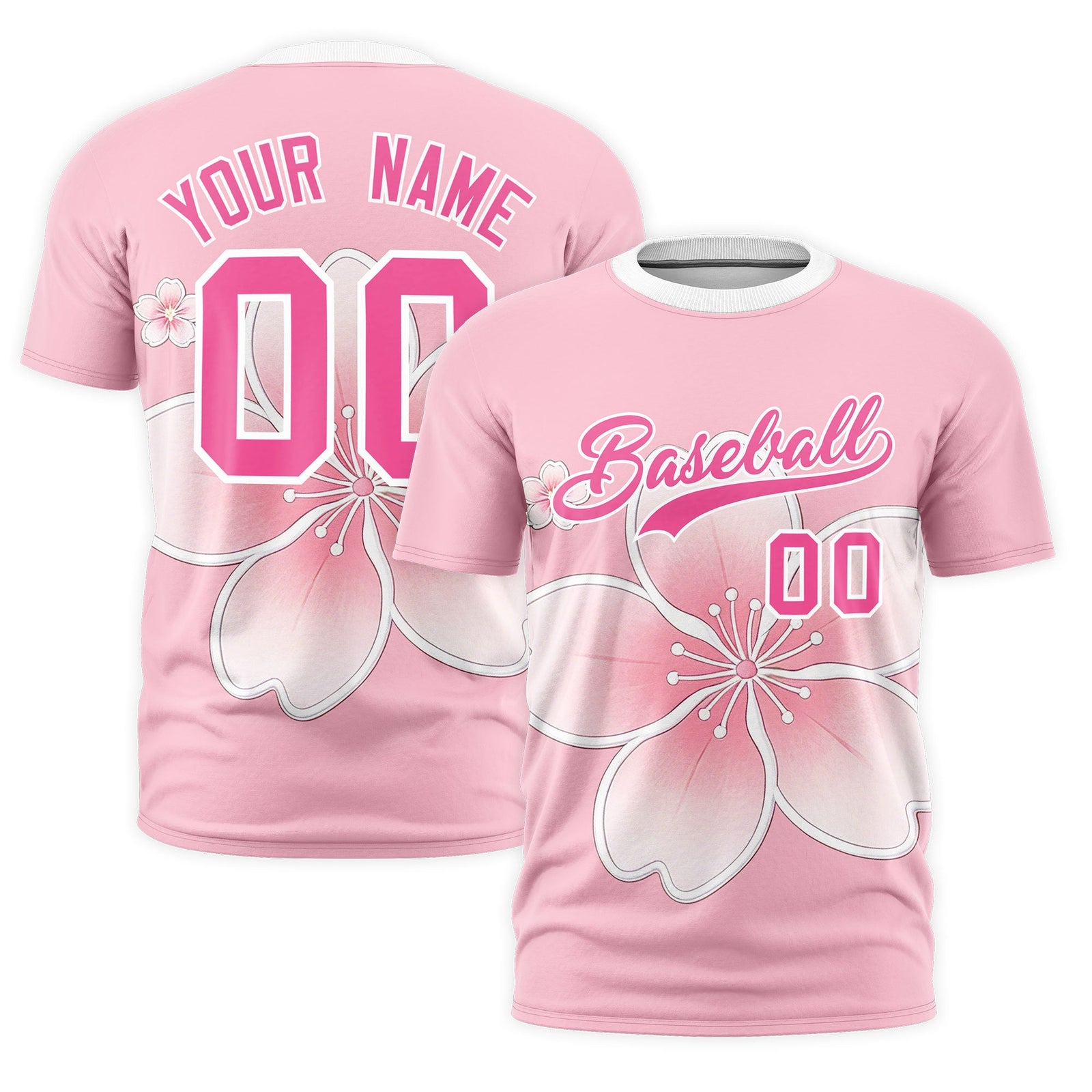 Custom Light Pink White Pink Cherry Blossoms Personalization Stretch Fabric T-shirt| KXKSHOP