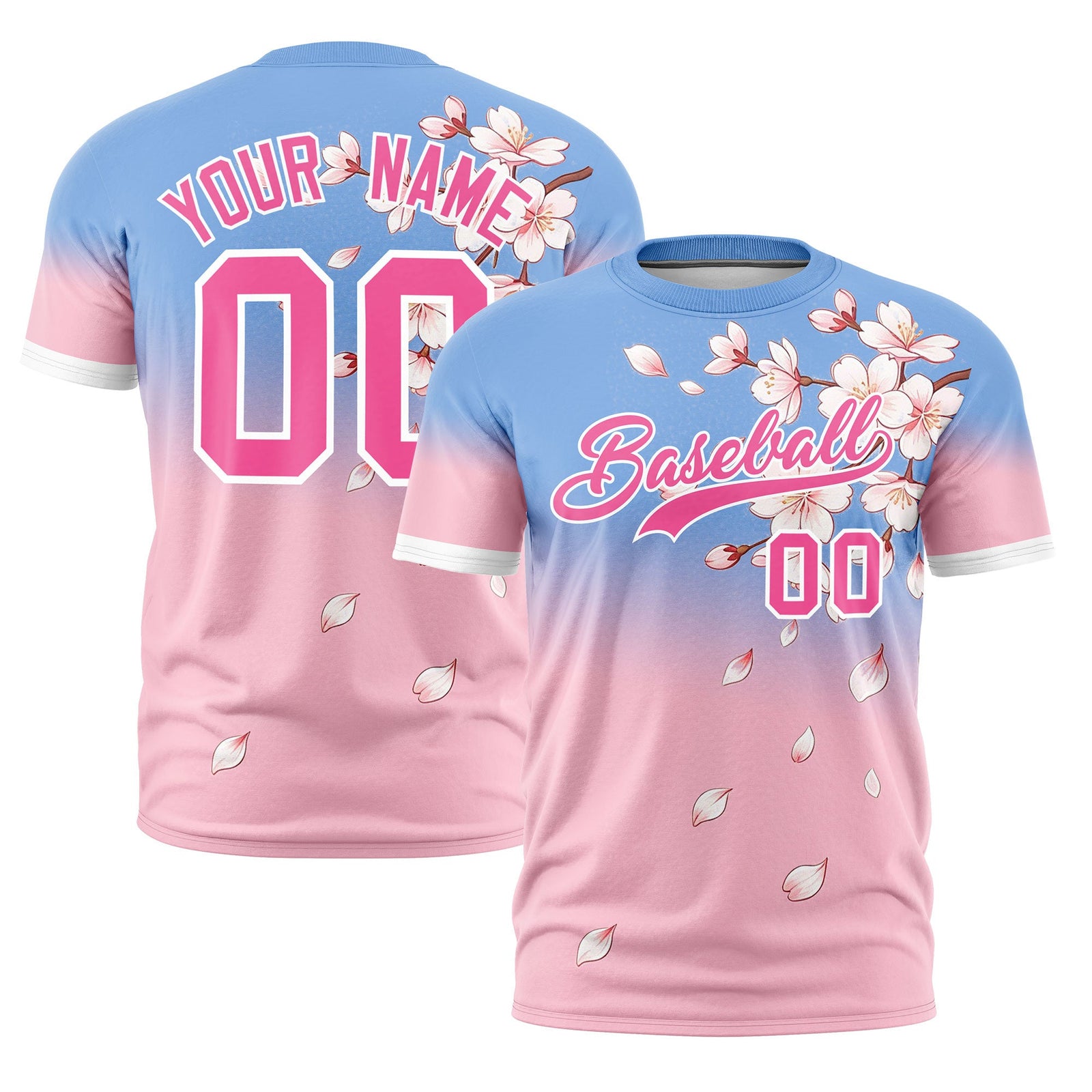 Custom Light Blue Light Pink Pink Cherry Blossoms Personalization Moisture-Wicking T-shirt| KXKSHOP