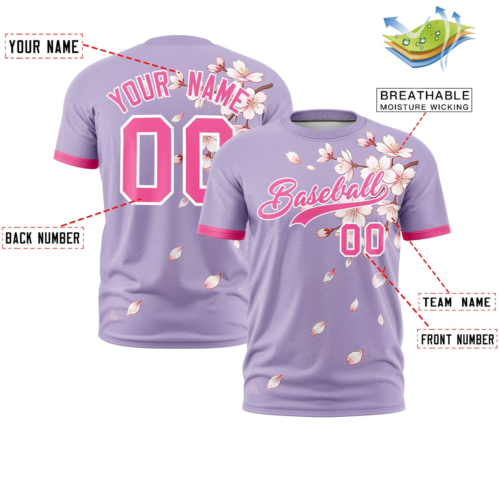 Custom Light Purple Pink White Cherry Blossoms Personalization Stretch Fabric T-shirt| KXKSHOP