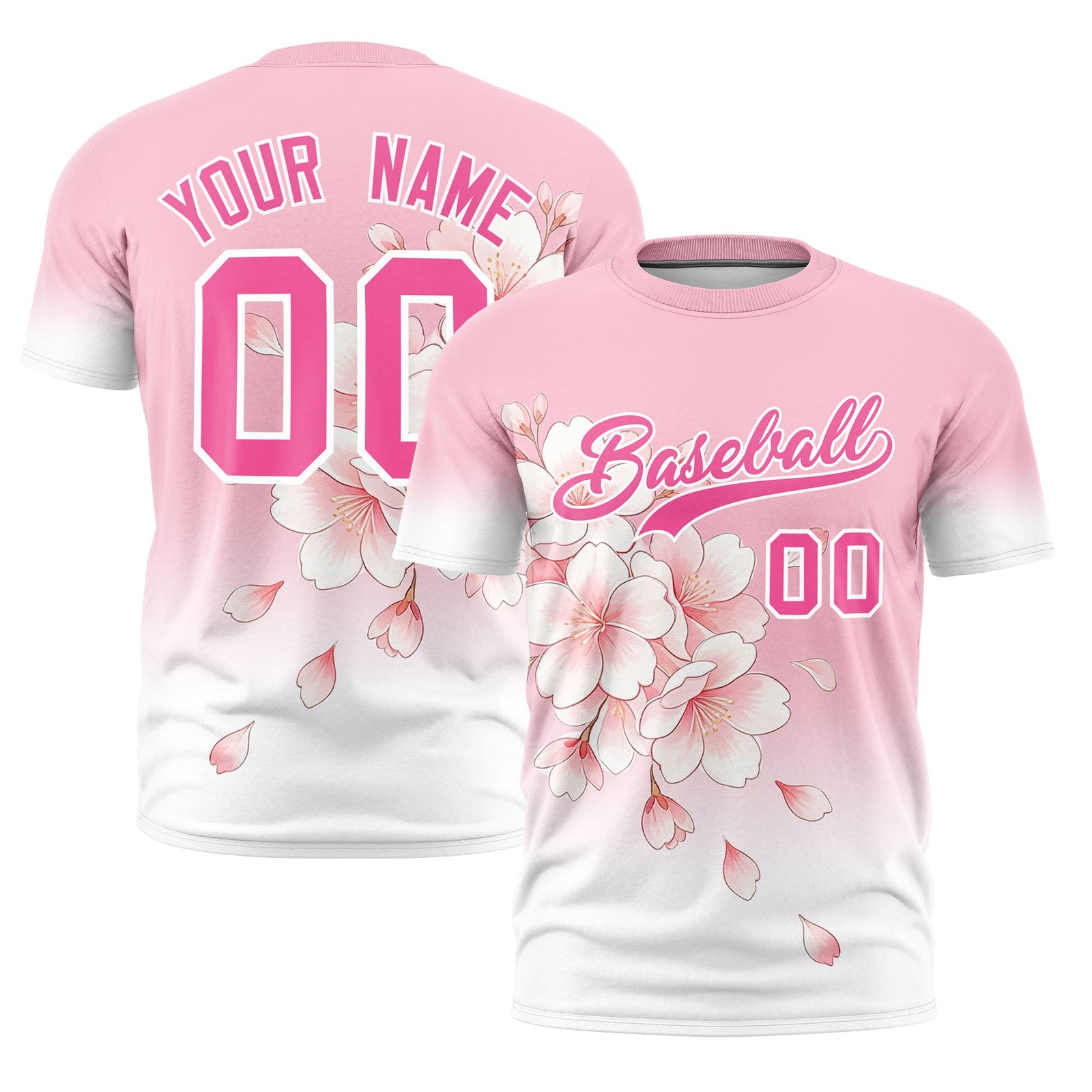 Custom Light Pink White Pink Cherry Blossoms Personalization Stretch Fabric T-shirt| KXKSHOP