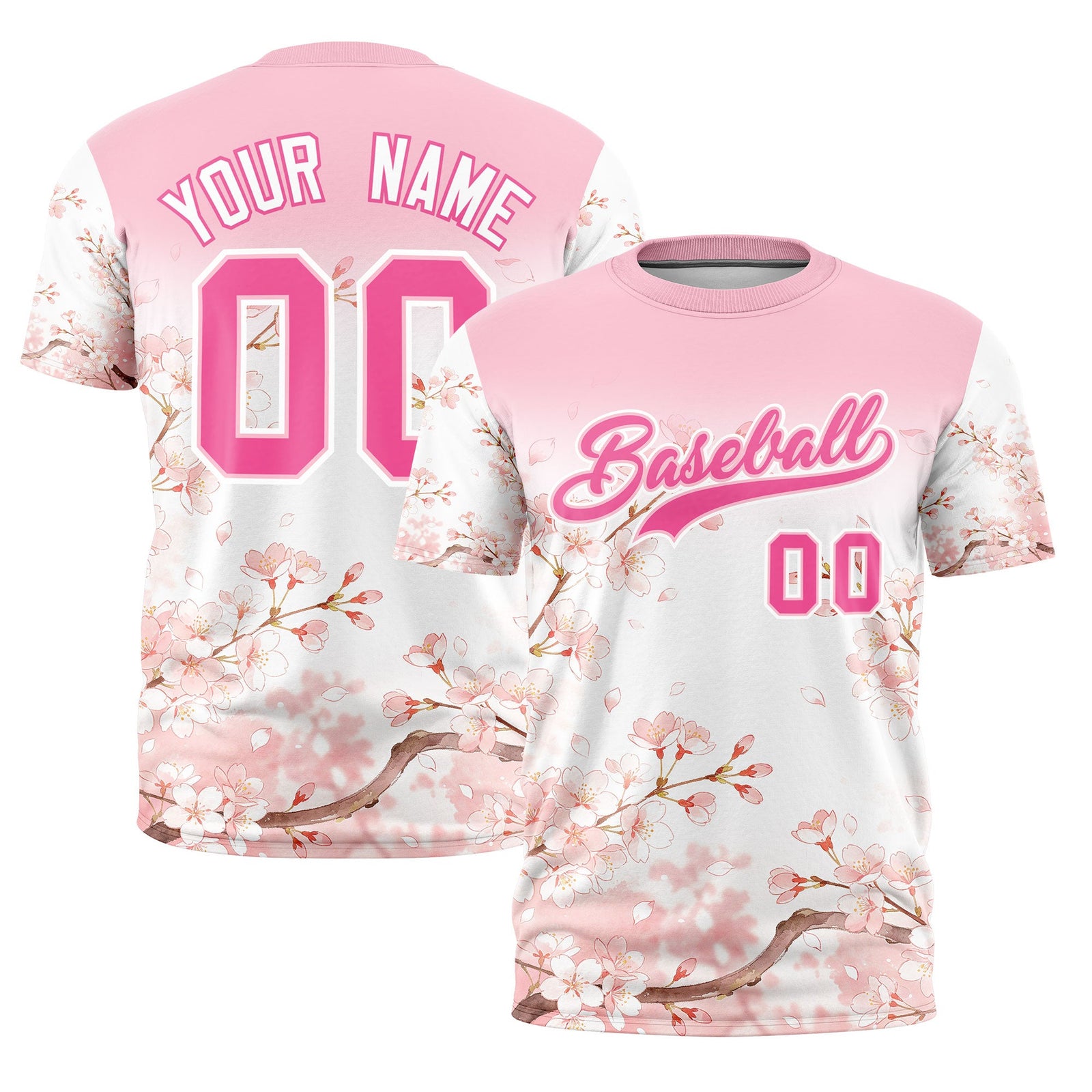 Custom Light Pink White Pink Cherry Blossoms Personalization Moisture-Wicking T-shirt| KXKSHOP
