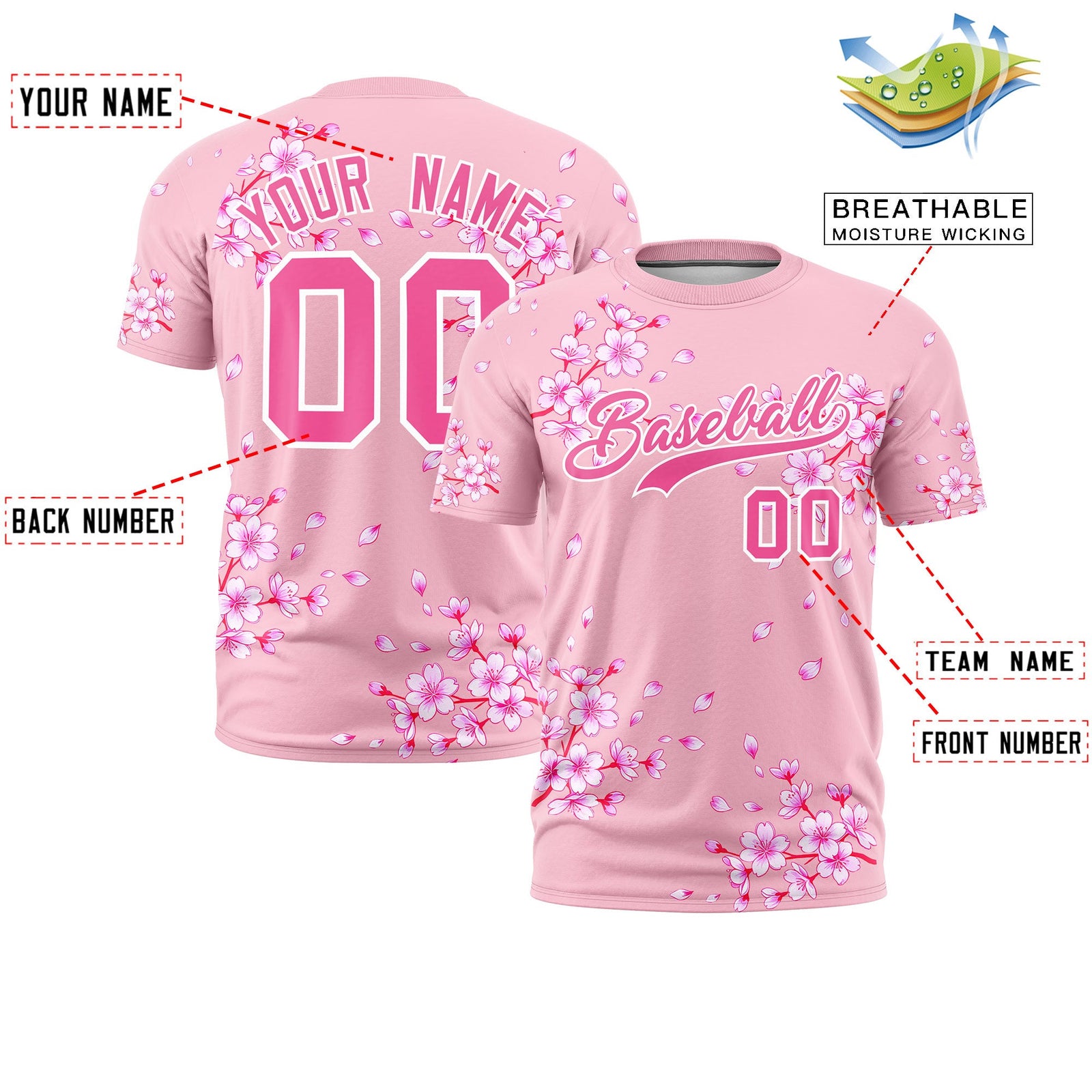 Custom Light Pink Pink White Cherry Blossoms Personalization Stretch Fabric T-shirt| KXKSHOP