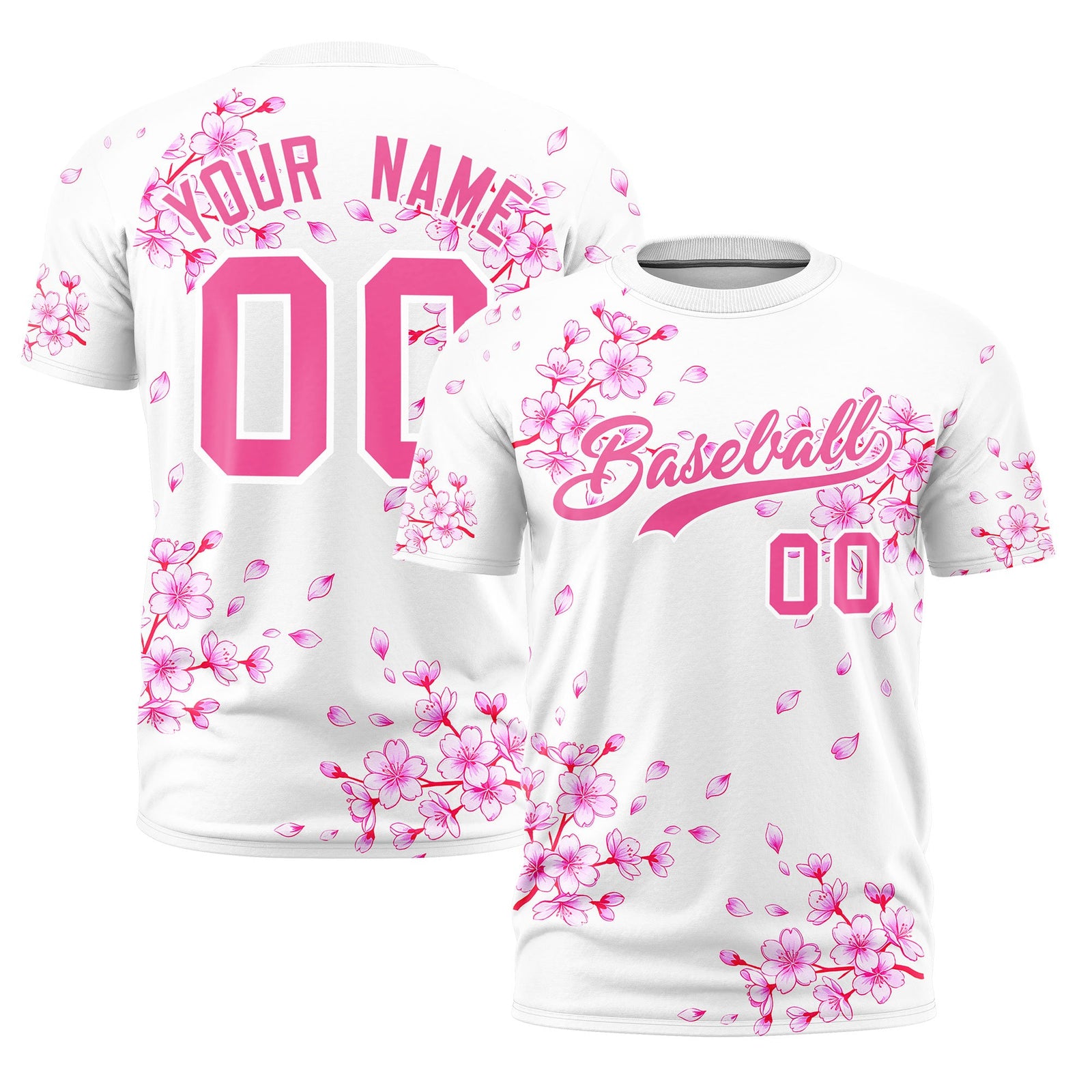 Custom White Pink Cherry Blossoms Personalization Stretch Fabric T-shirt| KXKSHOP