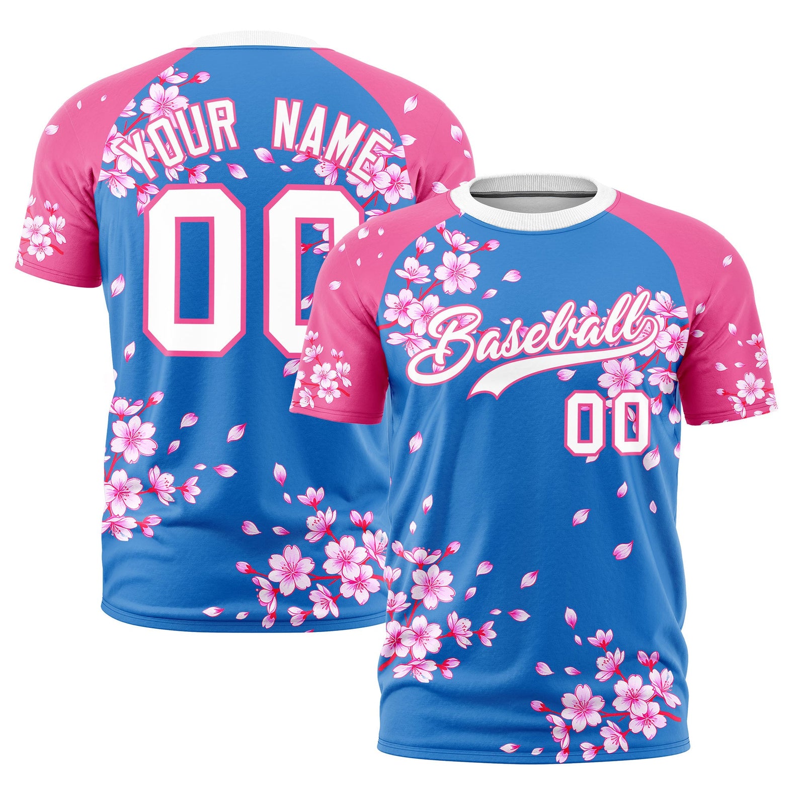Custom Light Blue Pink White Cherry Blossoms Personalization Stretch Fabric T-shirt| KXKSHOP