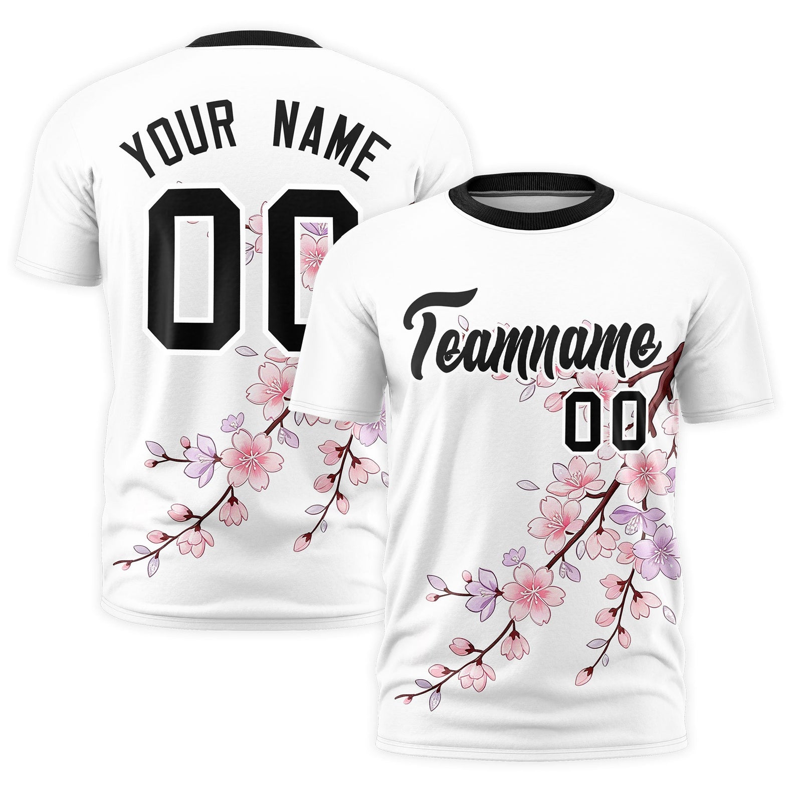 Custom White Black Cherry Blossoms Personalization Moisture-Wicking T-shirt| KXKSHOP