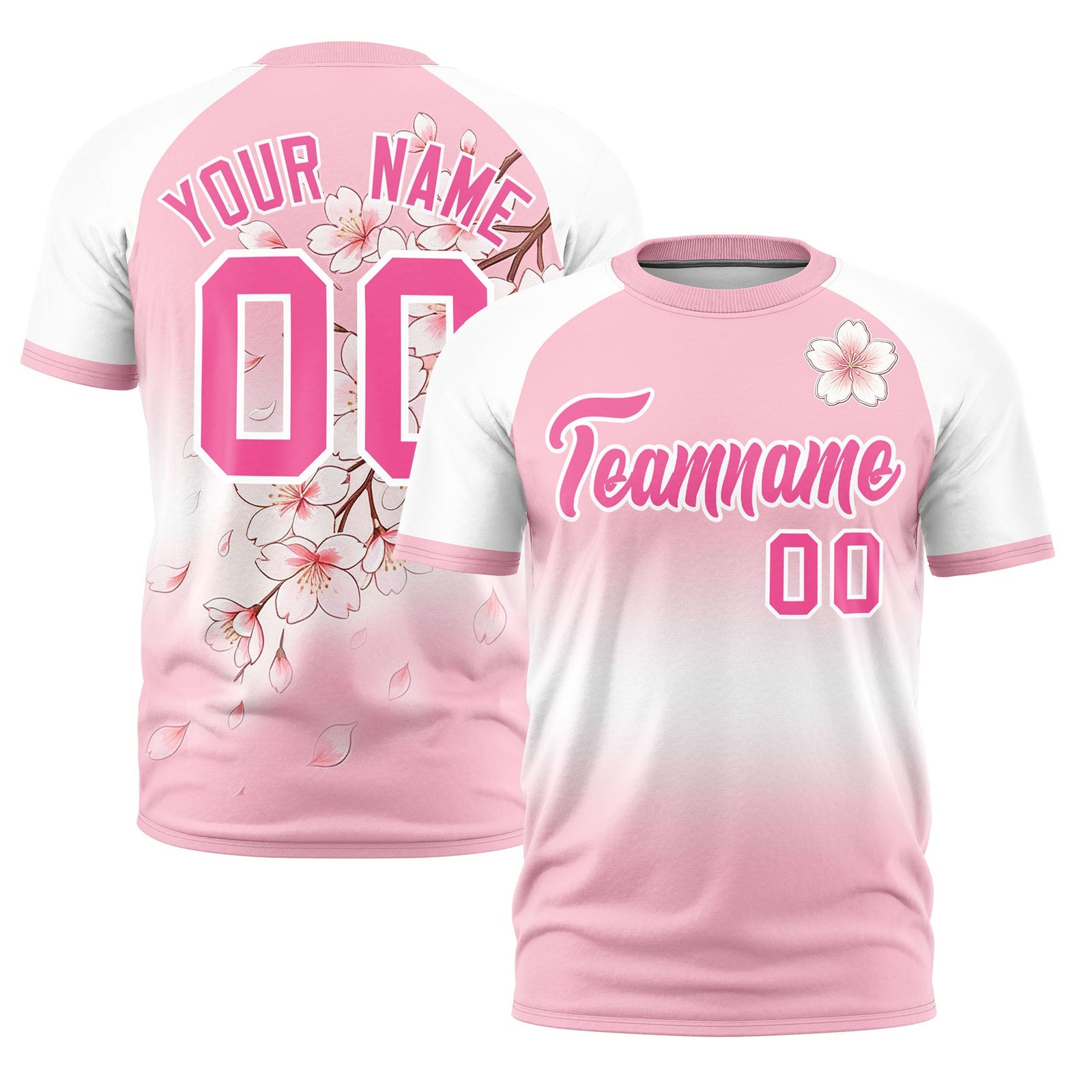 Custom Light Pink White Pink Cherry Blossoms Personalization Stretch Fabric T-shirt| KXKSHOP