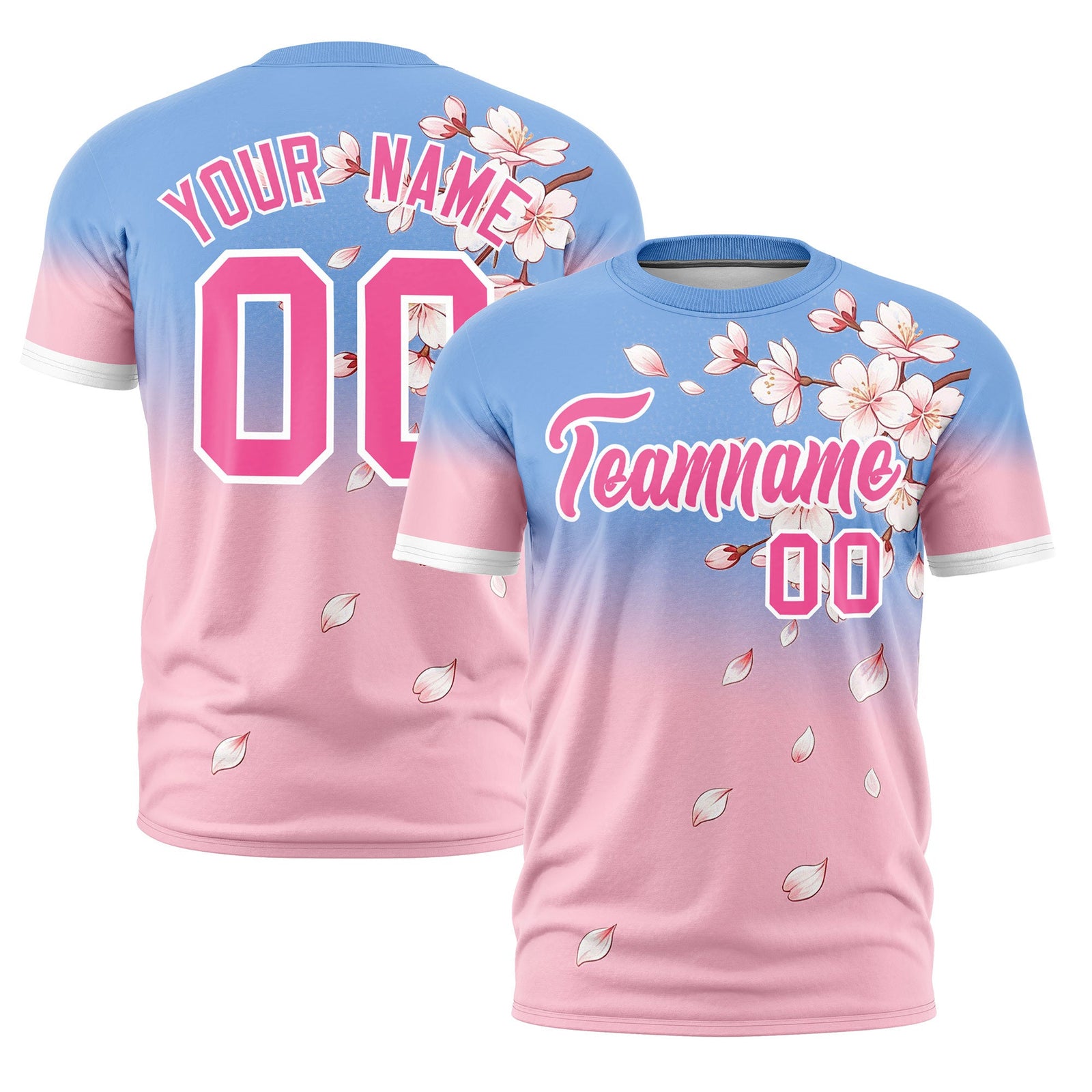 Custom Light Blue Light Pink Pink Cherry Blossoms Personalization Moisture-Wicking T-shirt| KXKSHOP