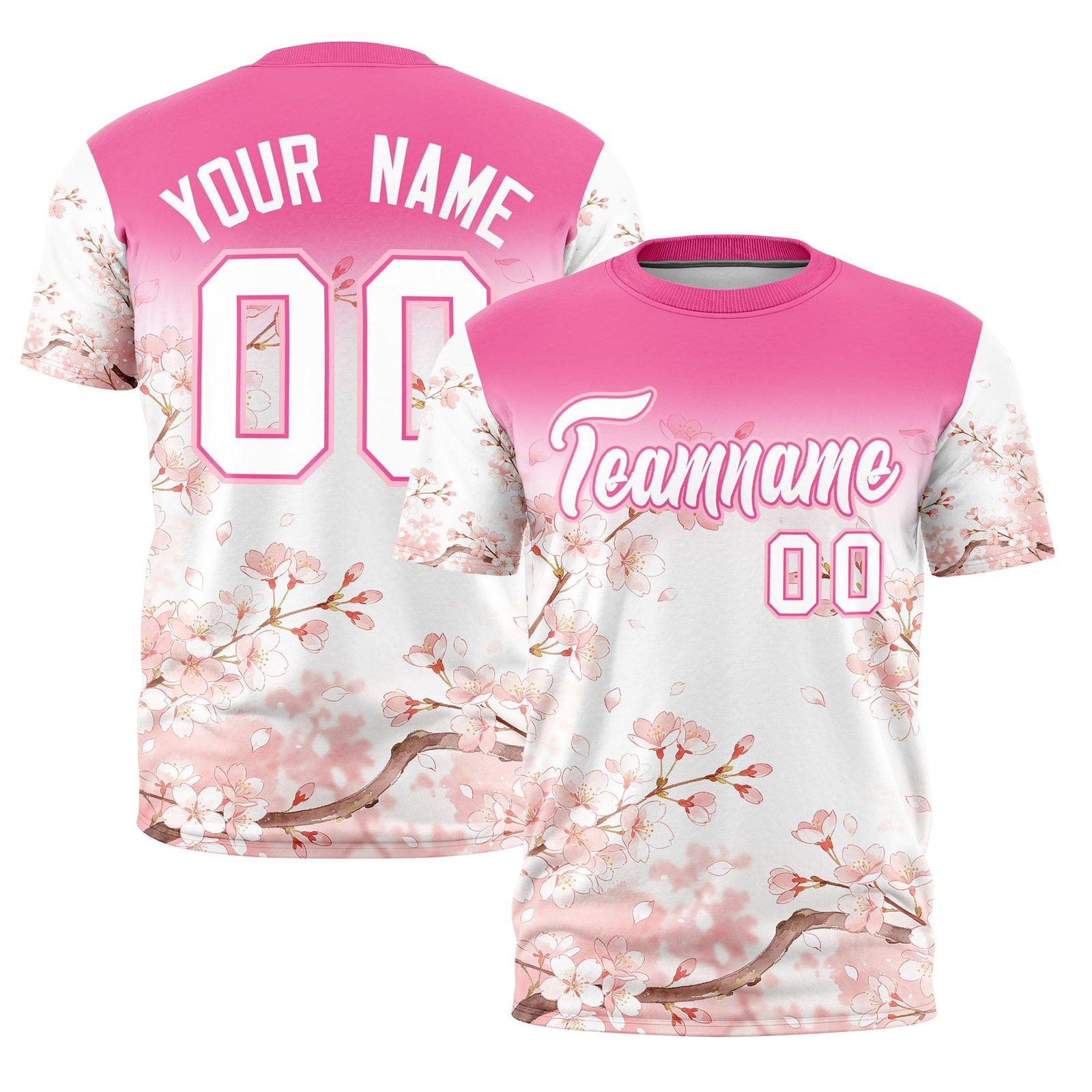Custom Pink White Light Pink Cherry Blossoms Personalization Stretch Fabric T-shirt| KXKSHOP