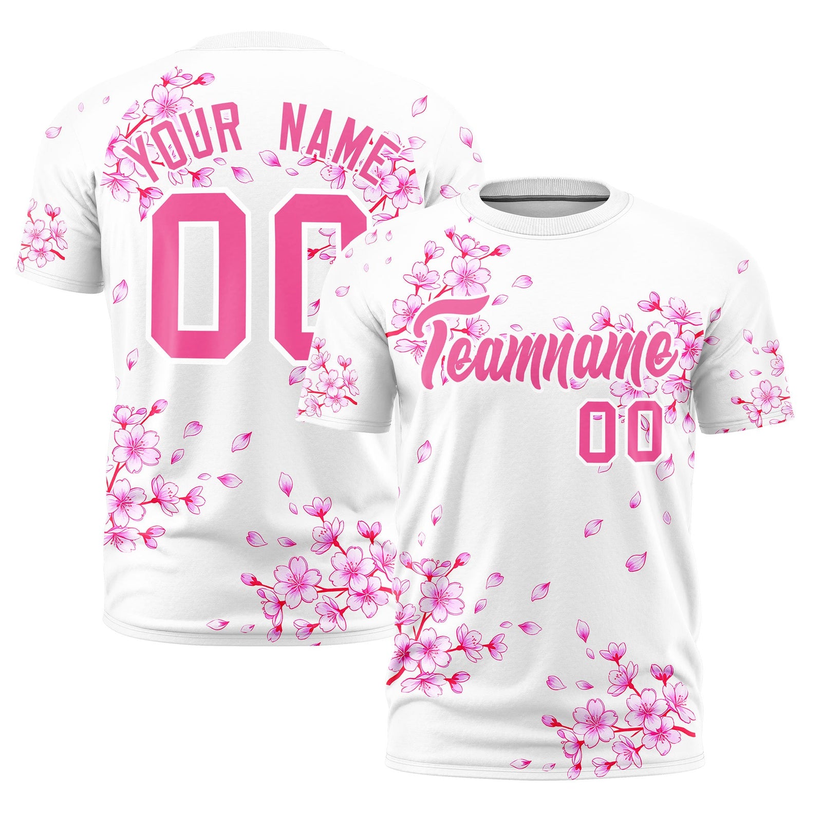 Custom White Pink Cherry Blossoms Personalization Stretch Fabric T-shirt| KXKSHOP