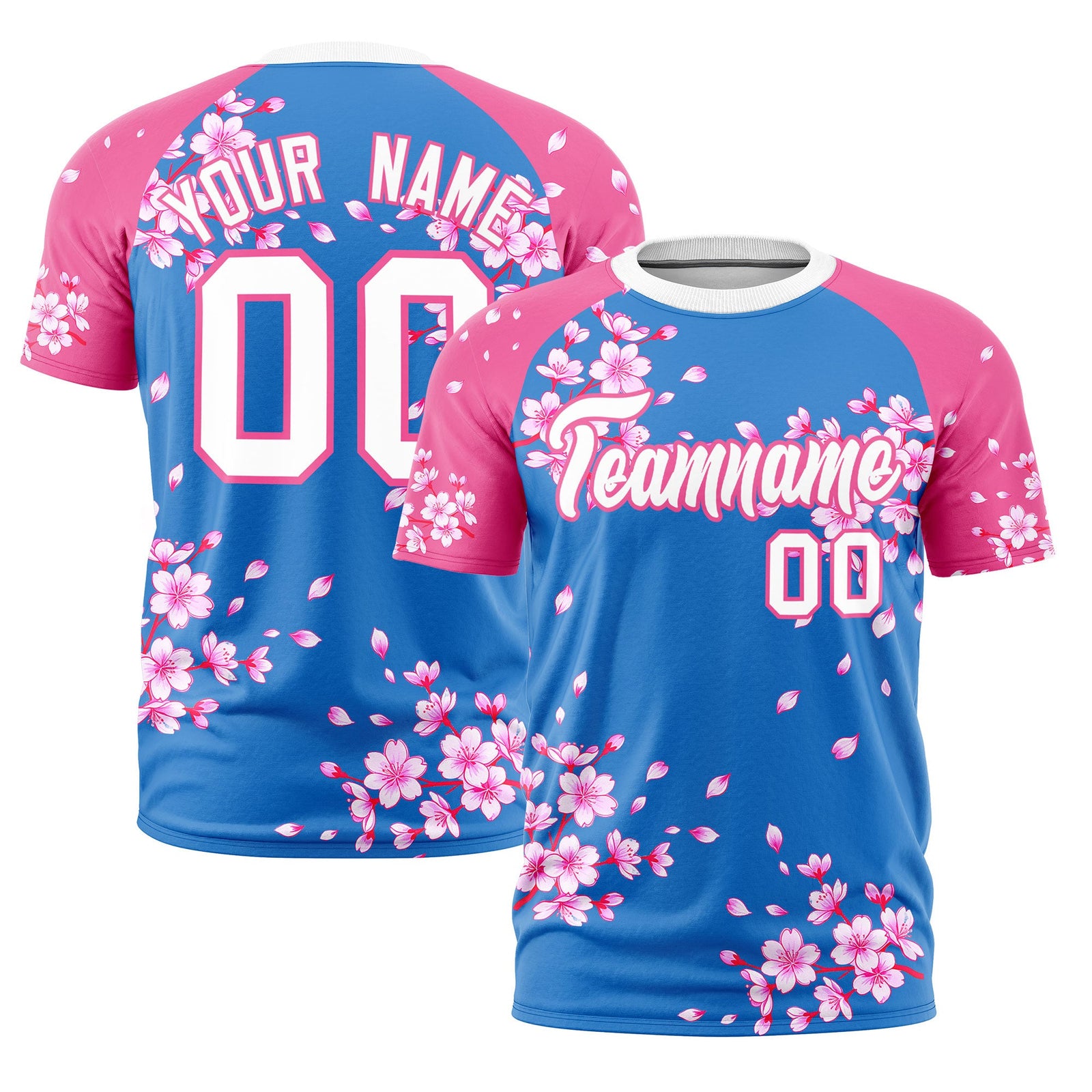 Custom Light Blue Pink White Cherry Blossoms Personalization Stretch Fabric T-shirt| KXKSHOP