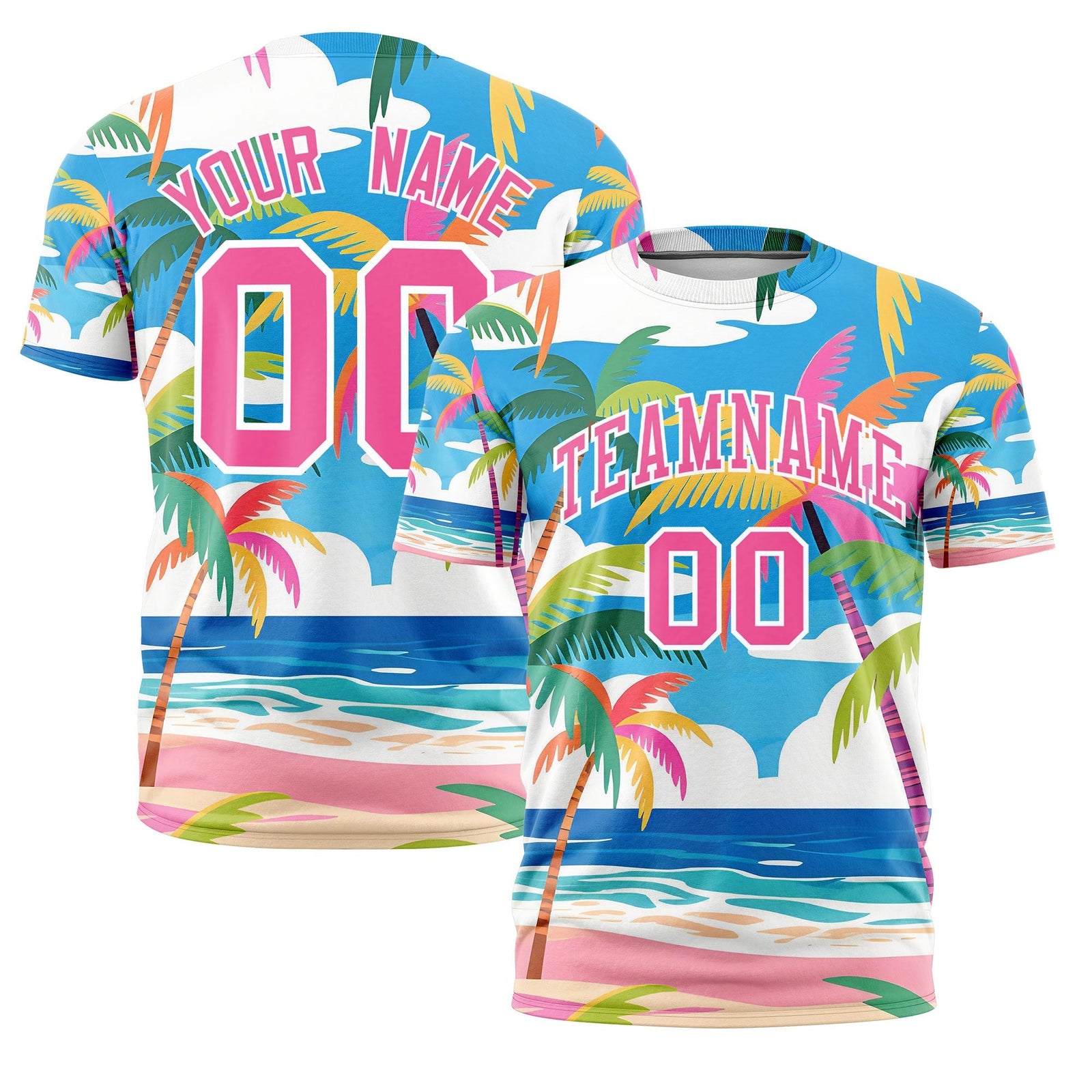 Custom Pink White Graffiti Pattern Hawaiian Style T-shirt| KXKSHOP