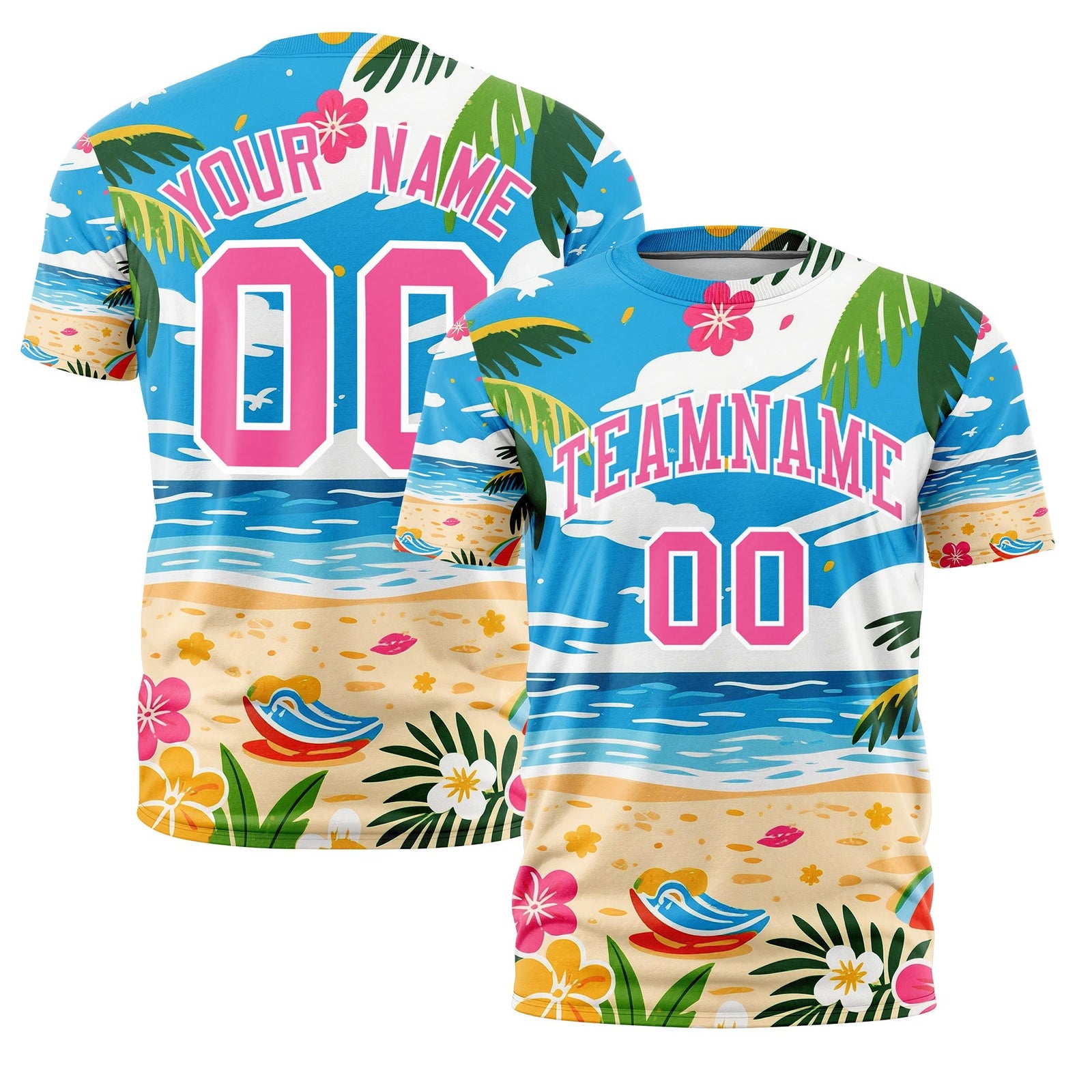 Custom Pink White Graffiti Pattern Hawaiian Style T-shirt| KXKSHOP
