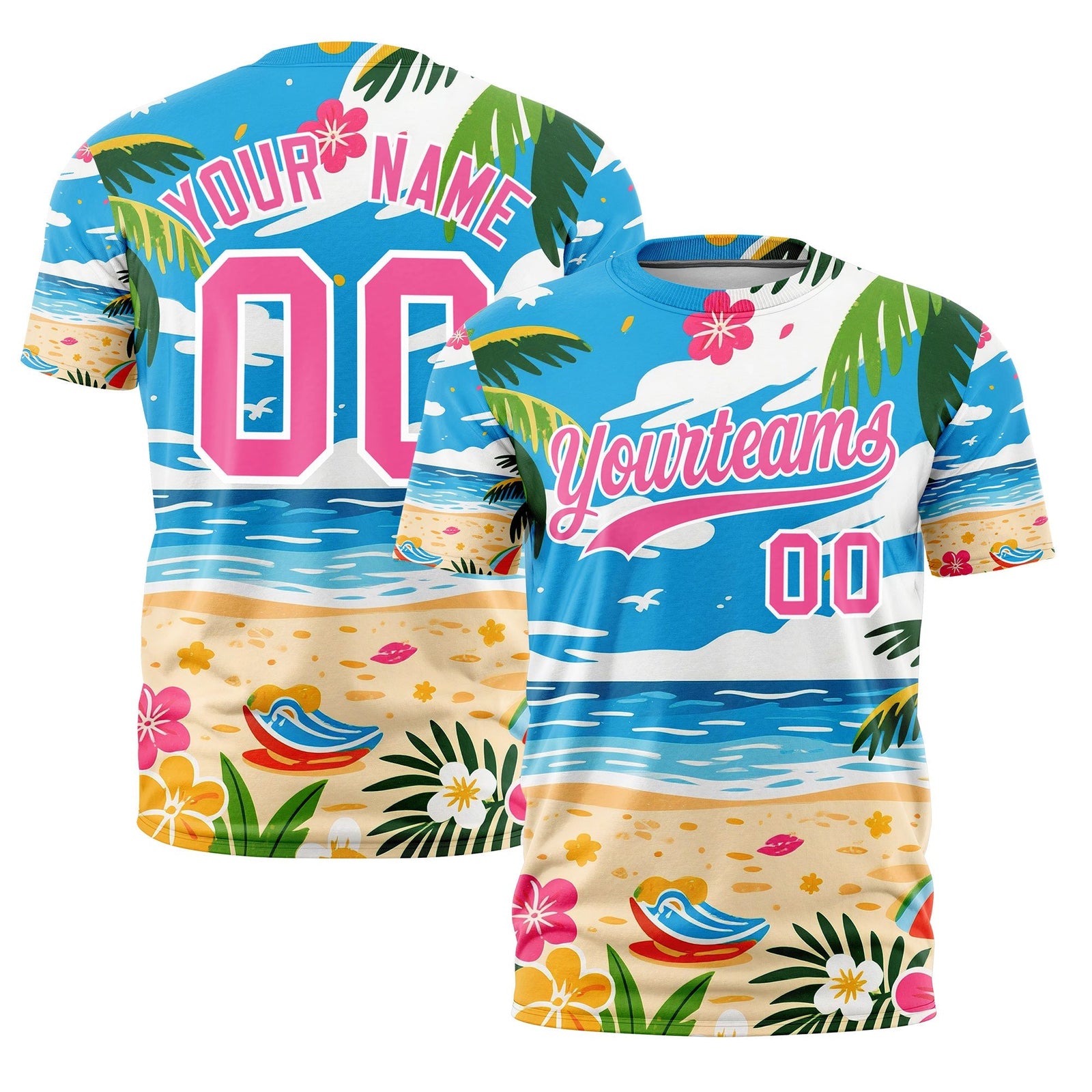 Custom Pink White Graffiti Pattern Hawaiian Style T-shirt| KXKSHOP