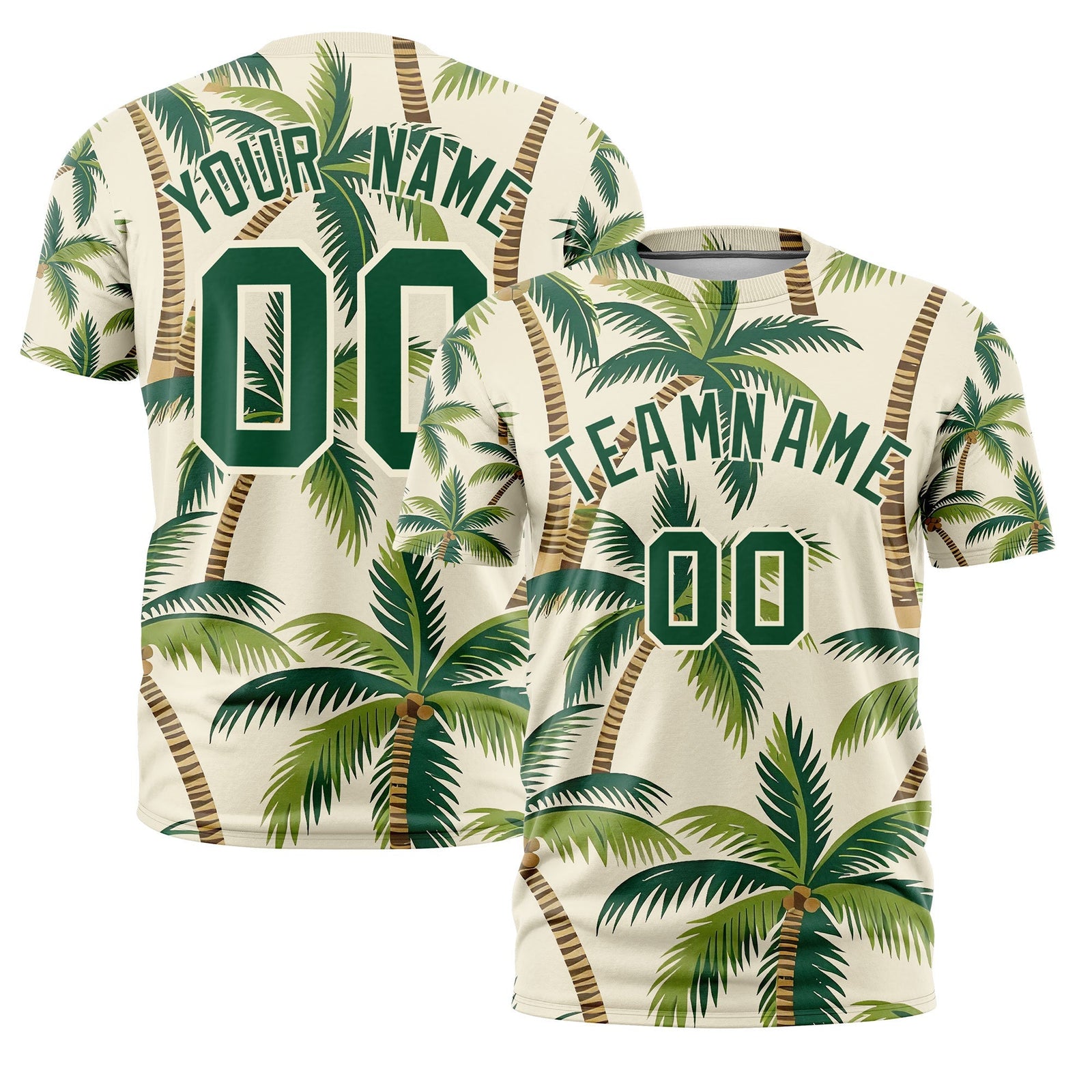 Custom Dark Green Cream Graffiti Pattern Hawaiian Style T-shirt| KXKSHOP