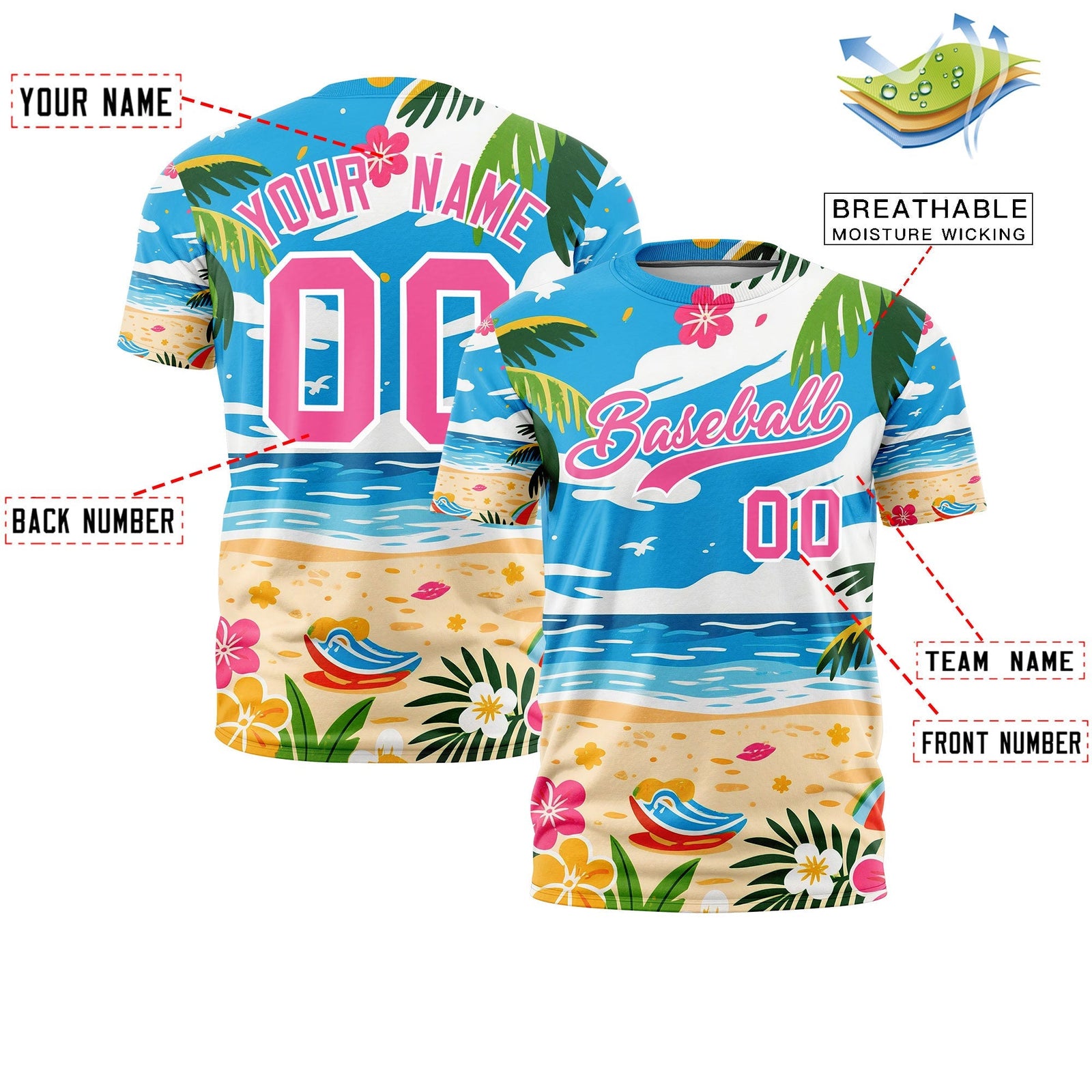 Custom Pink White Graffiti Pattern Hawaiian Style T-shirt| KXKSHOP