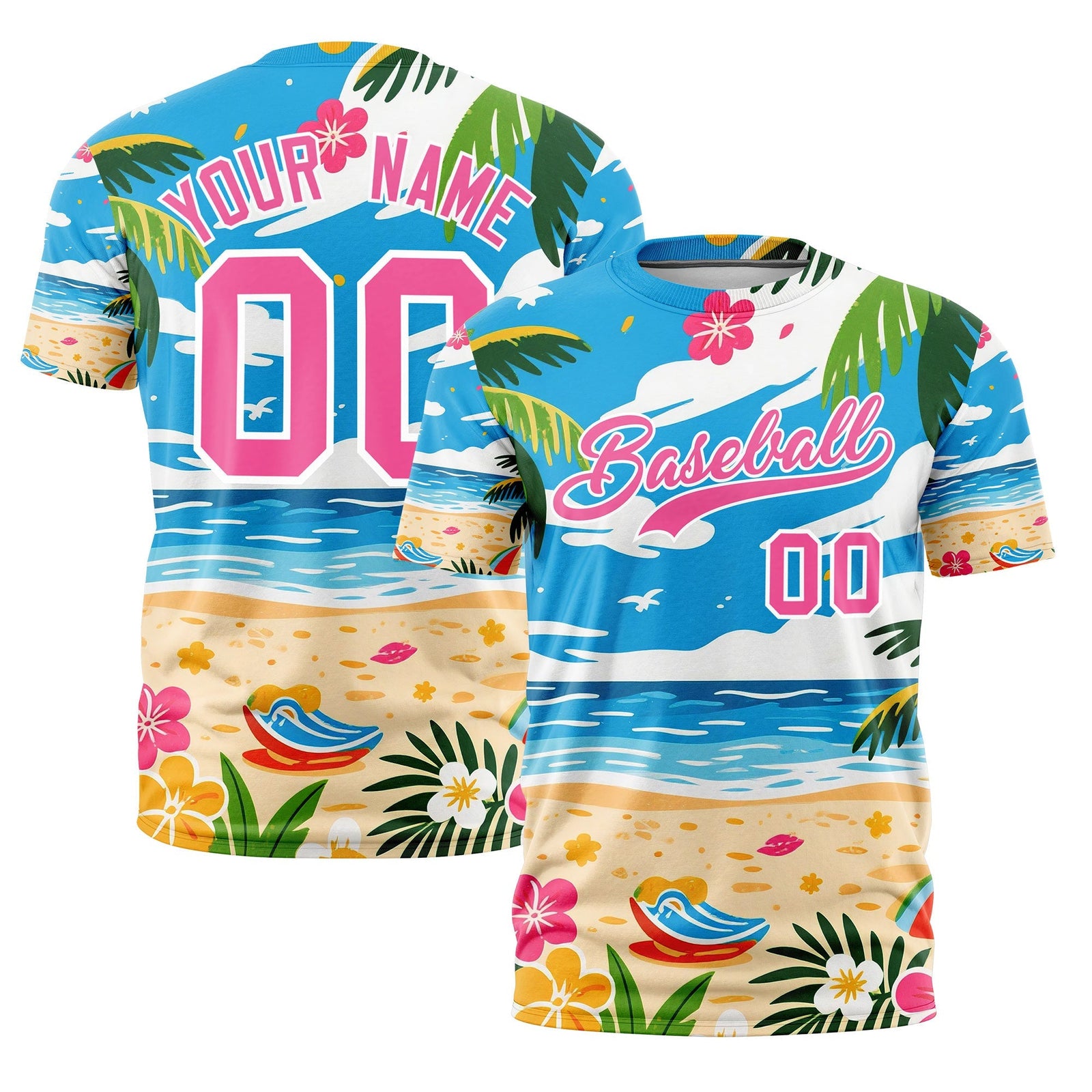 Custom Pink White Graffiti Pattern Hawaiian Style T-shirt| KXKSHOP