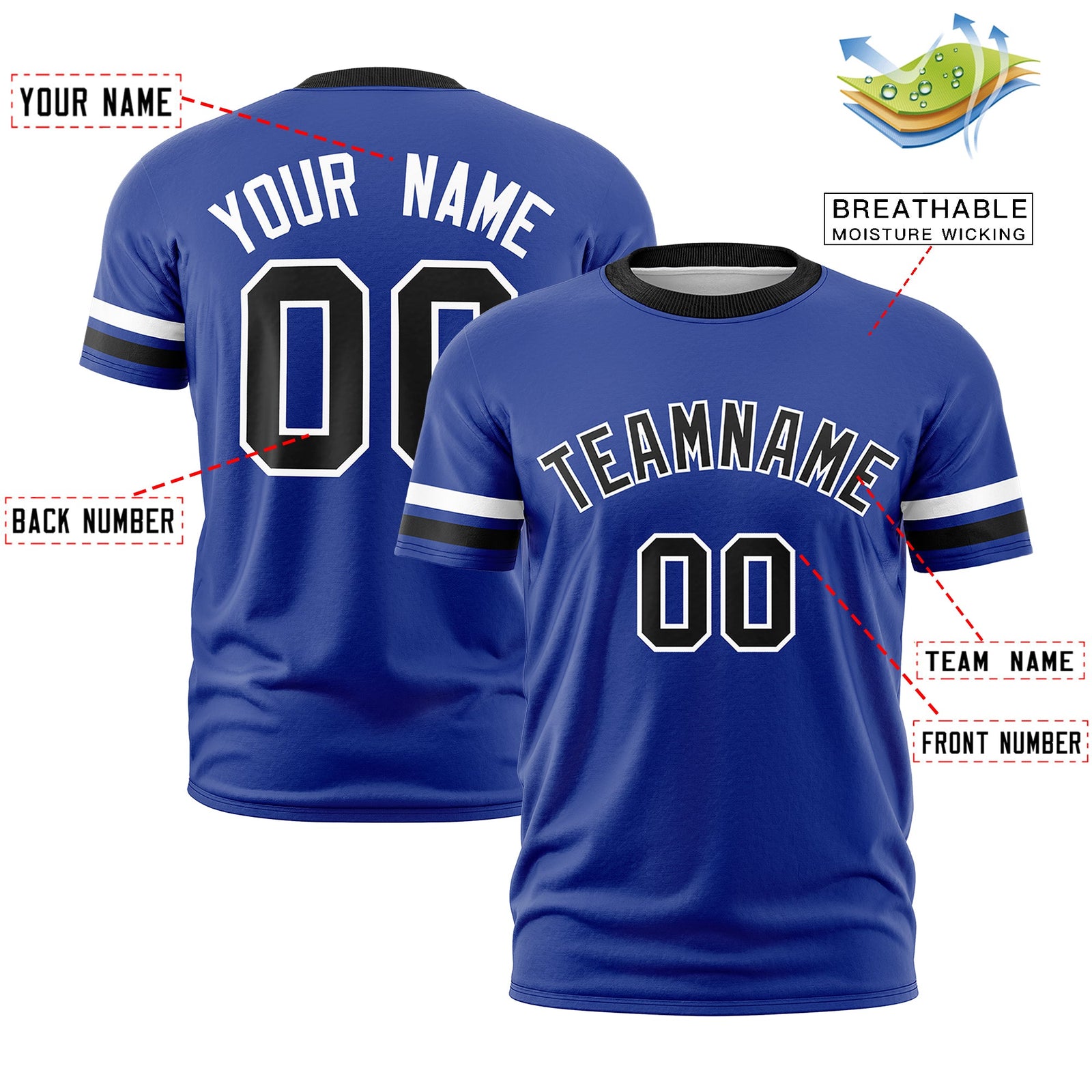 Custom Royal Blue Black Classic Style Stripe Fashion T-shirt| KXKSHOP