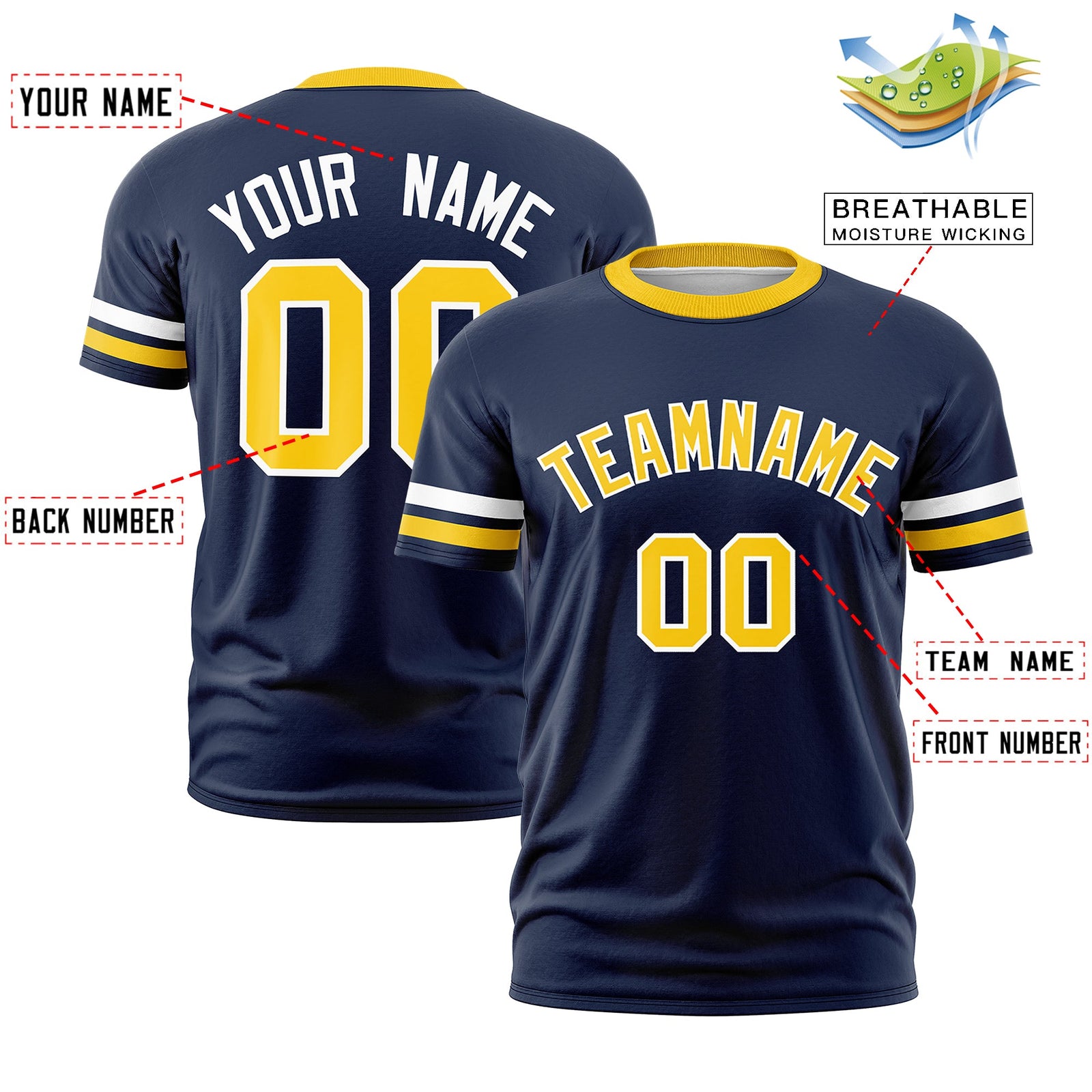 Custom Navy Gold Classic Style Stripe Fashion T-shirt| KXKSHOP