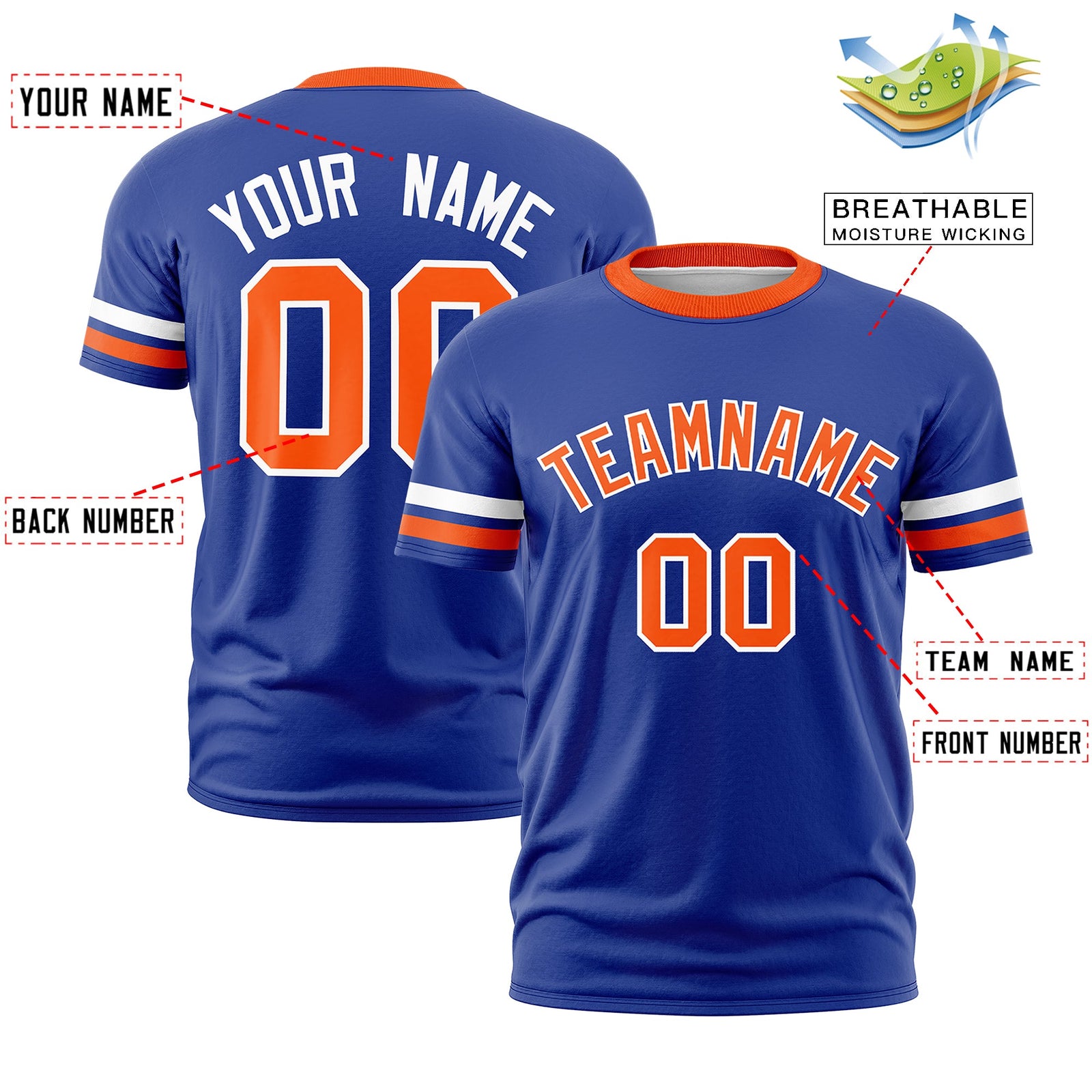 Custom Royal Blue Orange Classic Style Stripe Fashion T-shirt| KXKSHOP