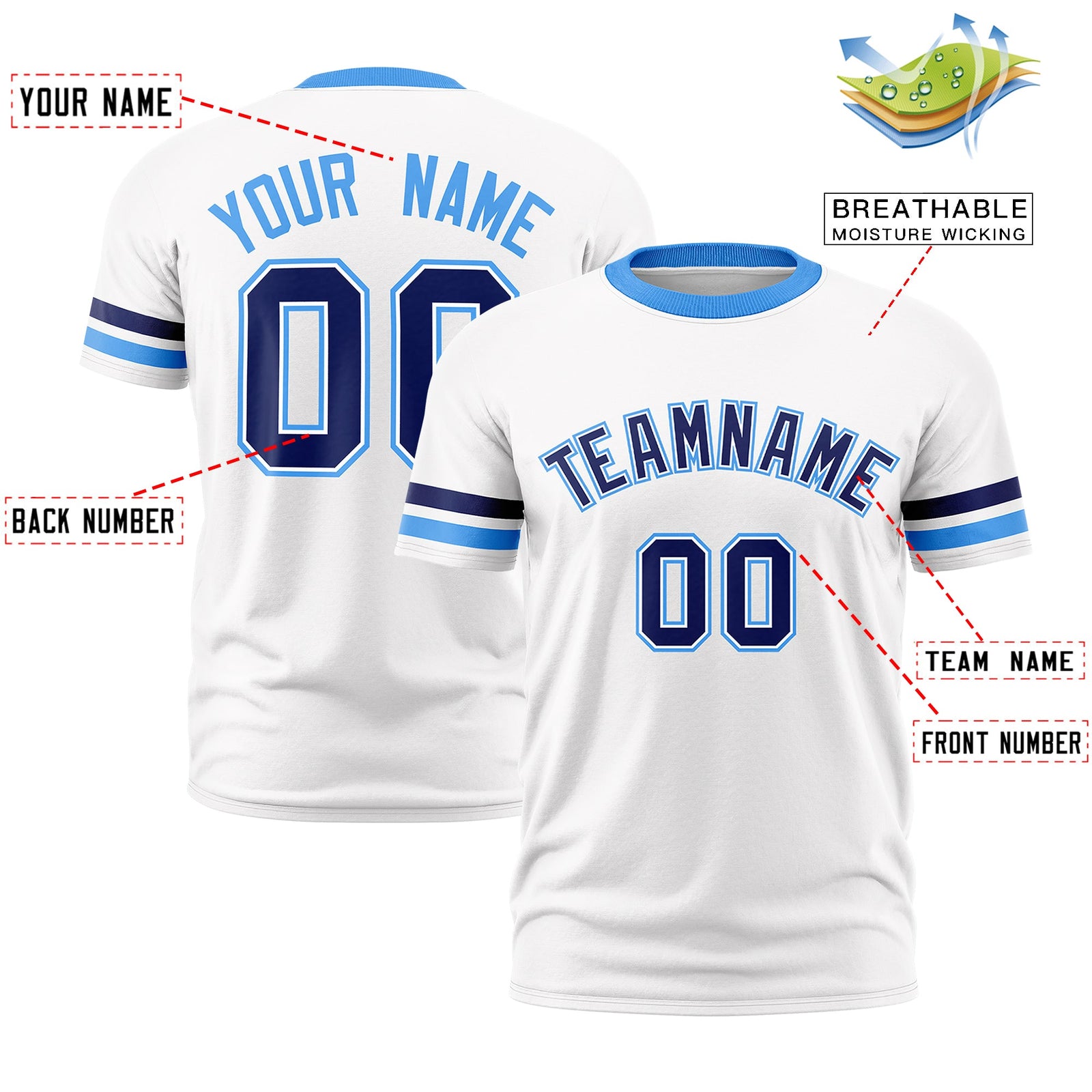 Custom White Powder Blue Classic Style Stripe Fashion T-shirt| KXKSHOP