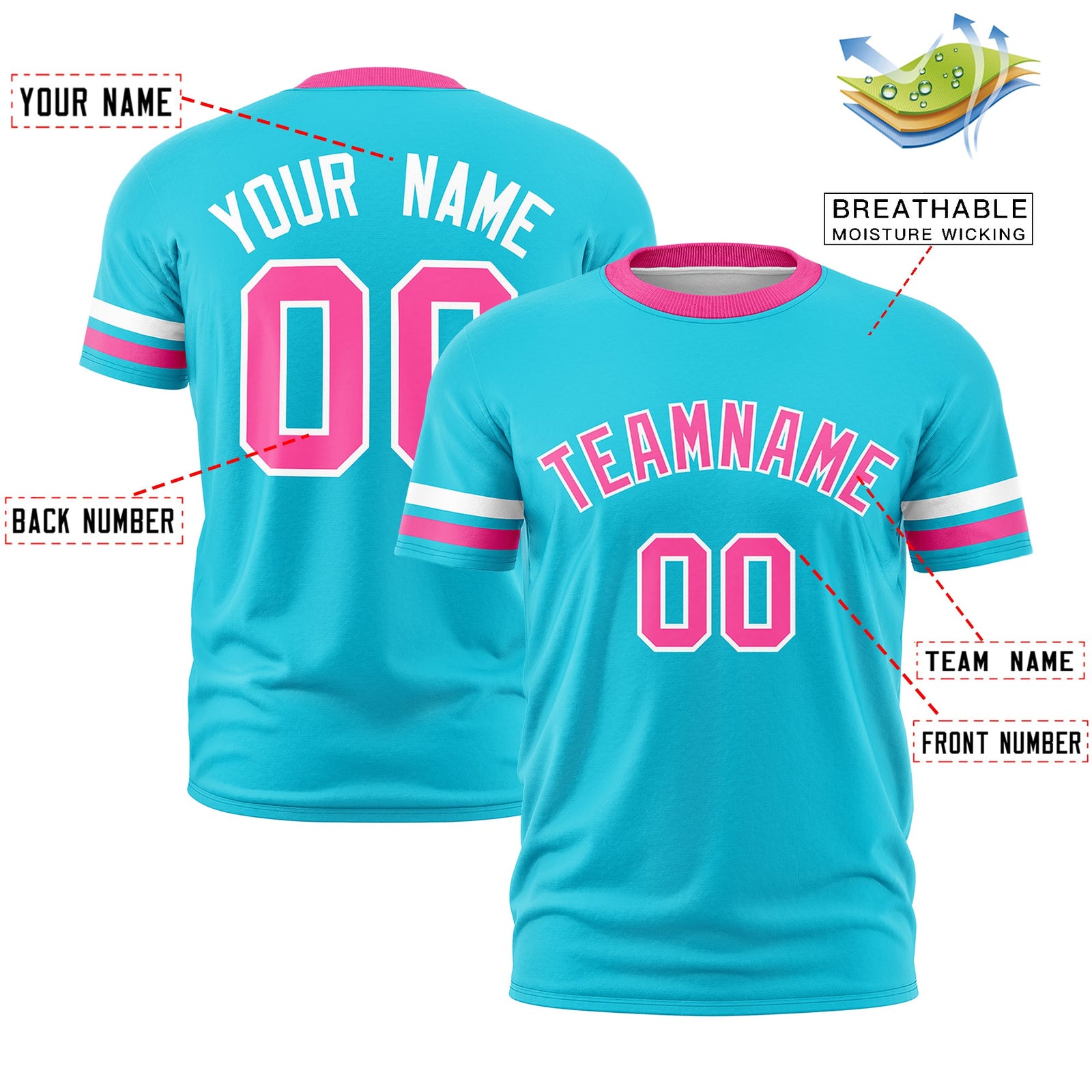 Custom Sky Blue Pink Classic Style Stripe Fashion T-shirt| KXKSHOP