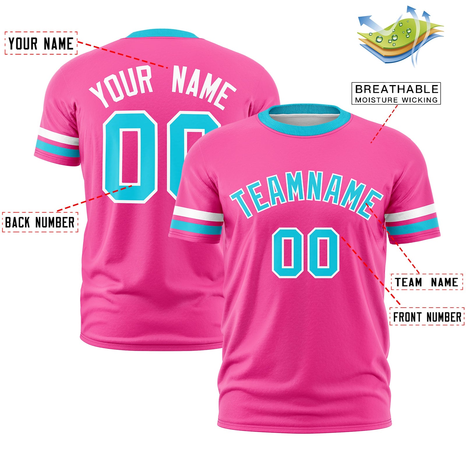Custom Pink Sky Blue Classic Style Stripe Fashion T-shirt| KXKSHOP