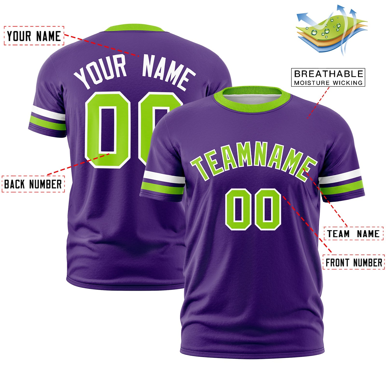 Custom Purple Neon Green Classic Style Stripe Fashion T-shirt| KXKSHOP