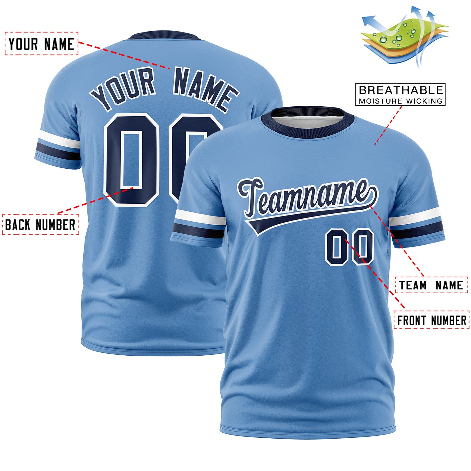 Custom Light Blue Navy Classic Style Stripe Fashion T-shirt| KXKSHOP