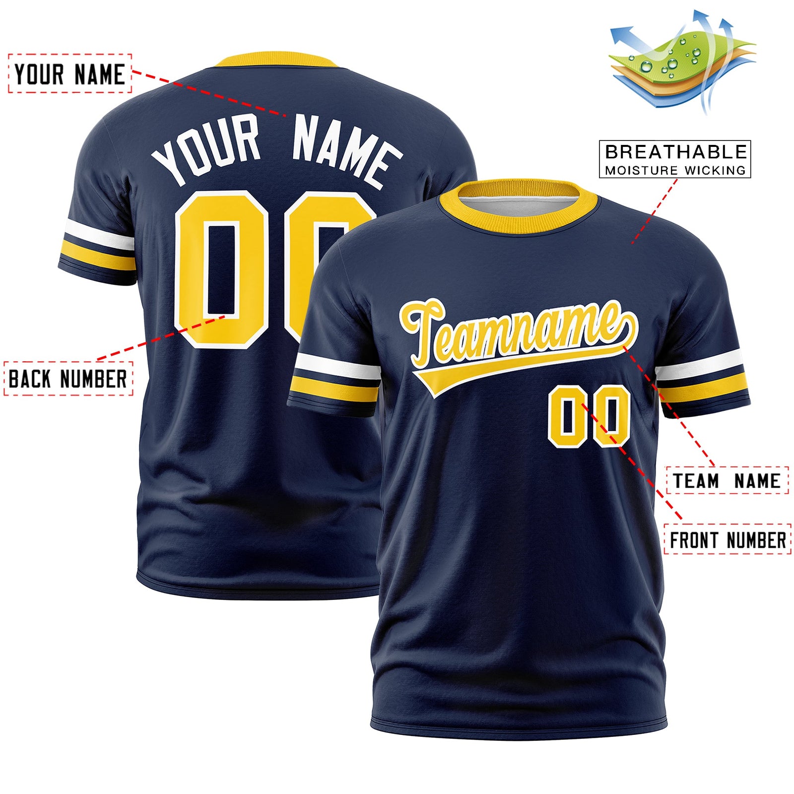 Custom Navy Gold Classic Style Stripe Fashion T-shirt| KXKSHOP