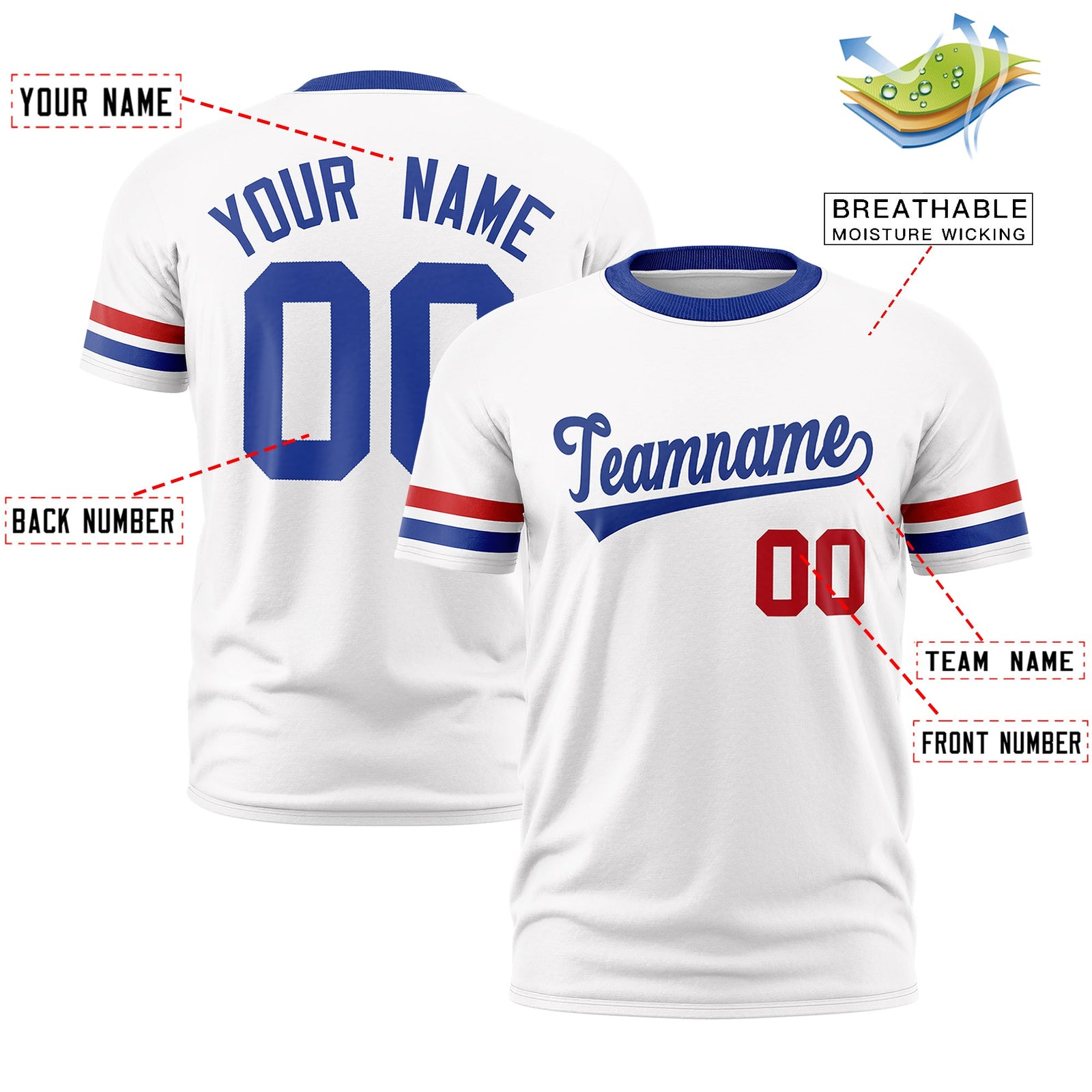 Custom White Royal Blue Classic Style Stripe Fashion T-shirt| KXKSHOP