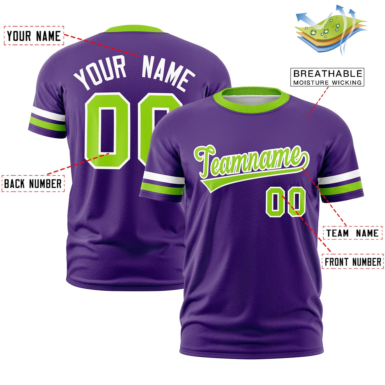 Custom Purple Neon Green Classic Style Stripe Fashion T-shirt| KXKSHOP