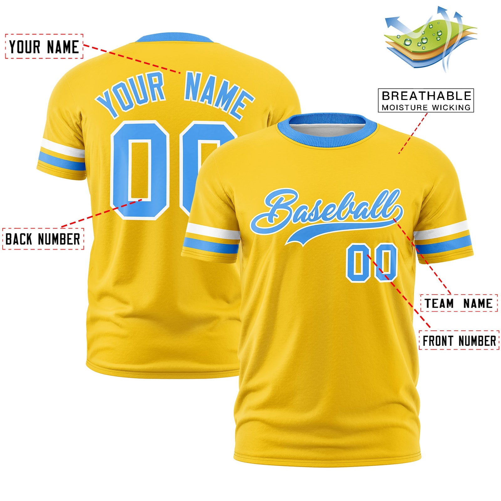 Custom Gold Powder Blue Classic Style Stripe Fashion T-shirt| KXKSHOP